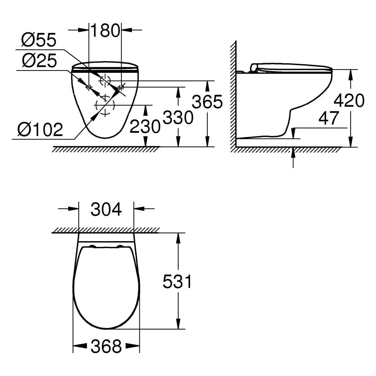 Grohe Wand-Tiefspül-WC Set Bau Keramik spülrandlos mit WC-Sitz Alpinweiß (39351000)