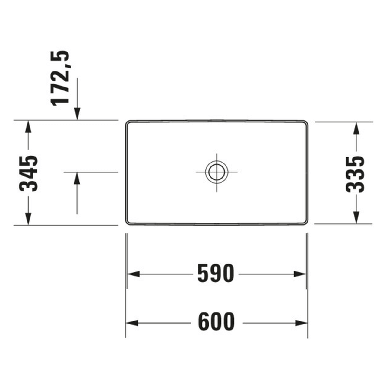 Duravit Aufsatzbecken DuraSquare 60x34,5 cm Weiß ohne Hahnloch WonderGliss (23556000001)