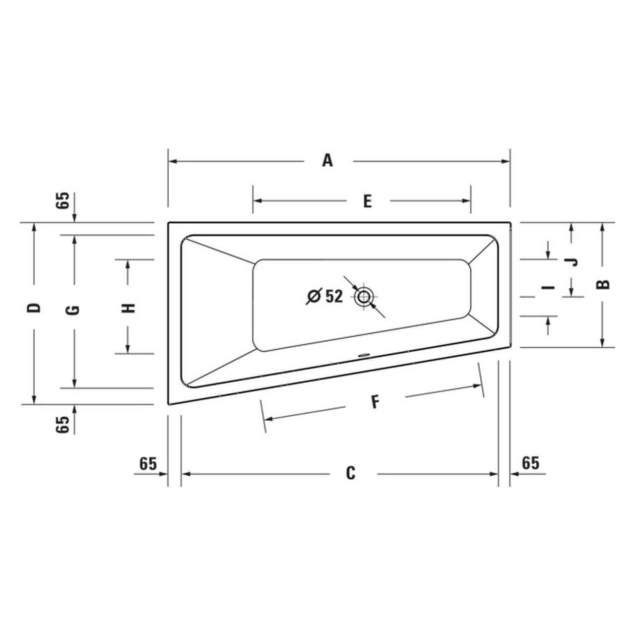 Duravit Trapez-Badewanne No.1 170x100 cm Weiß links