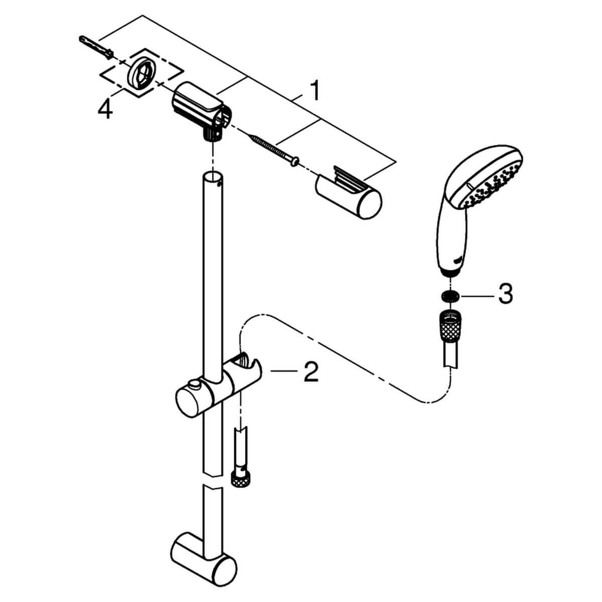 GROHE Brausegarnitur Tempesta 100 II | Brausestange 90 cm | 2 Strahlarten | Chrom | Schlauch 175 cm