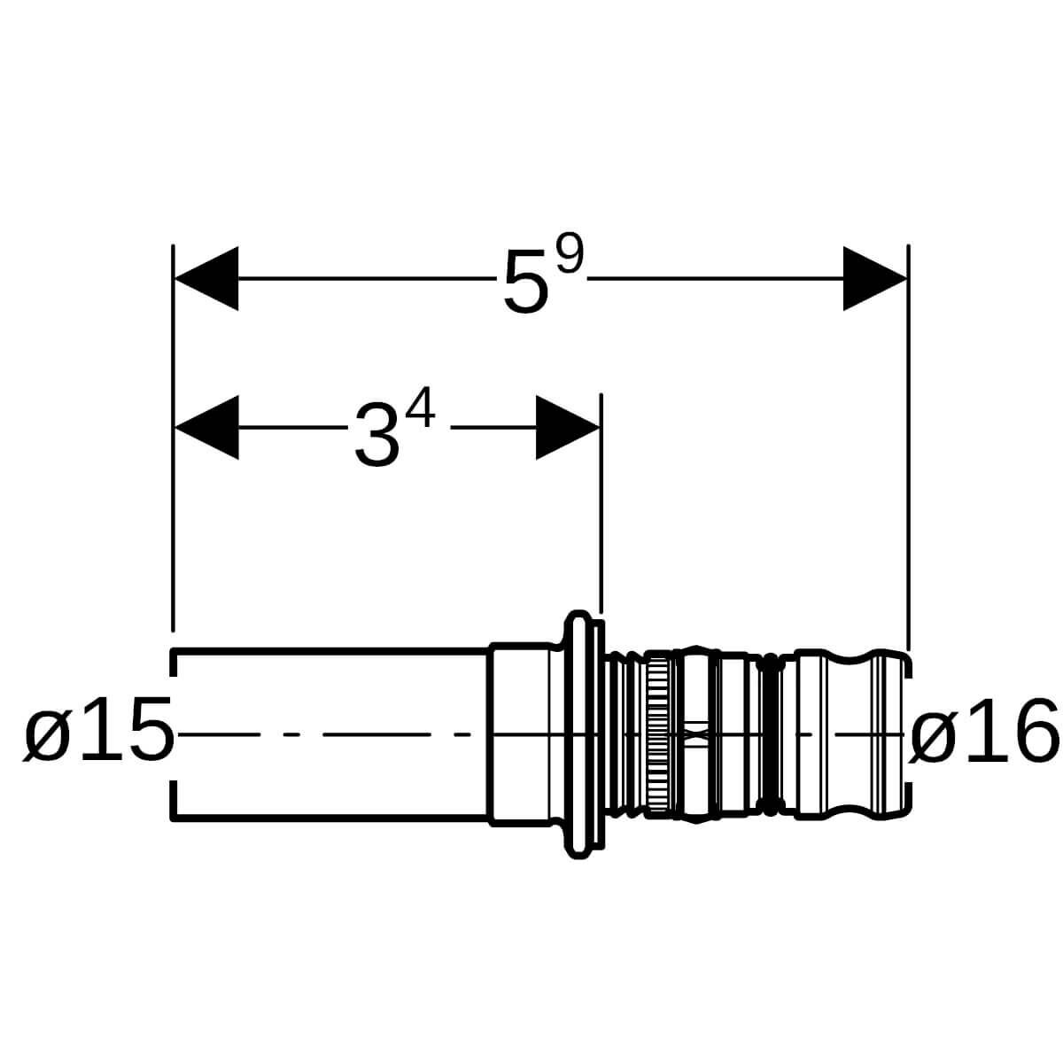 Geberit Übergang Mepla Ø 16-15 mm auf Mapress mit Einschubende Rotguss