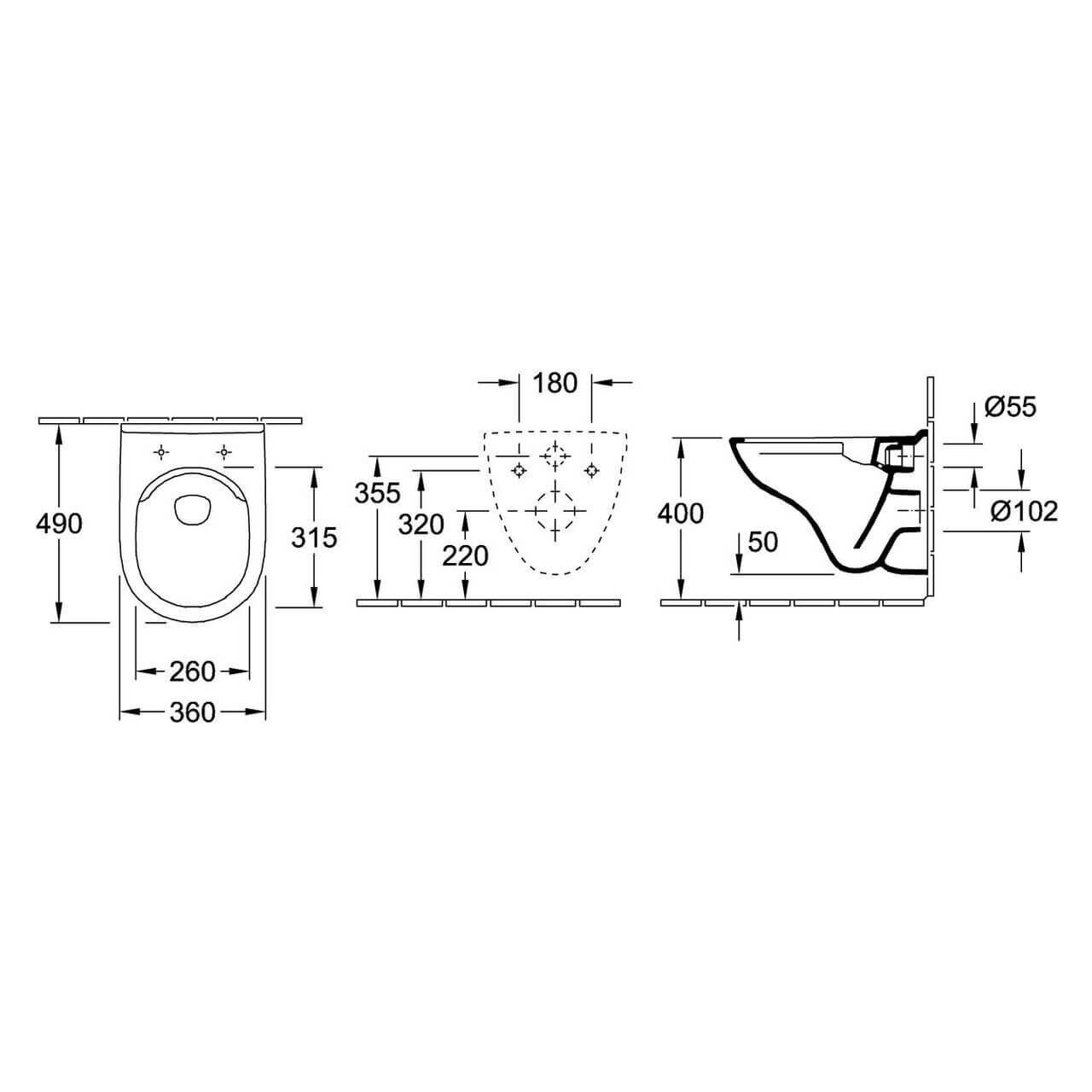 Villeroy & Boch Wand-WC-Combi-Pack O.NOVO DirectFlush 490 mm Weiß (5688HR01)