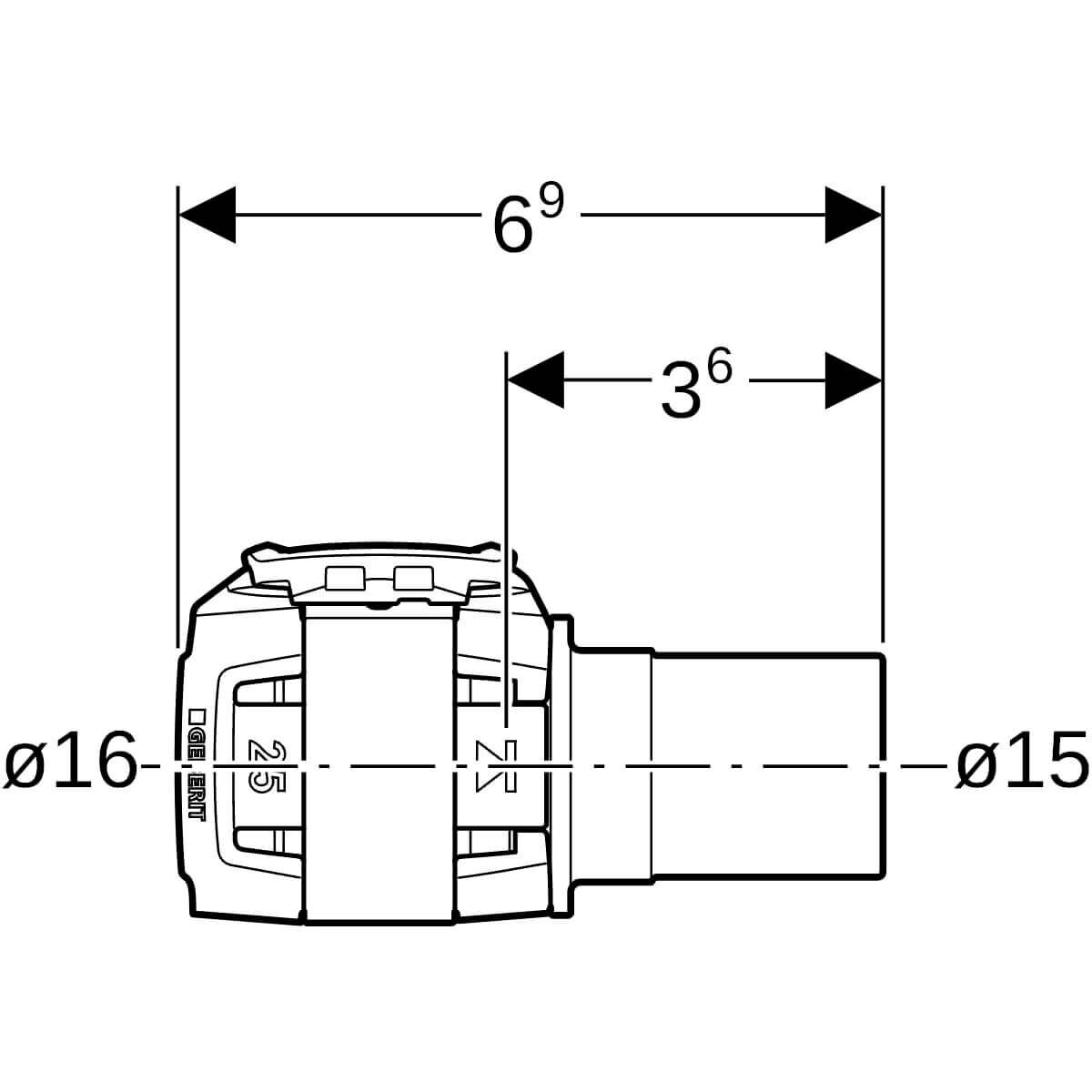 Geberit Übergang FlowFit Ø 16 x 15 mm mit Einschubende