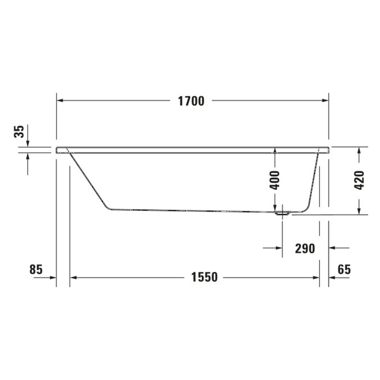 Duravit Rechteck-Badewanne No.1 170x75 cm Weiß mit Rückenschräge (700490000000000)