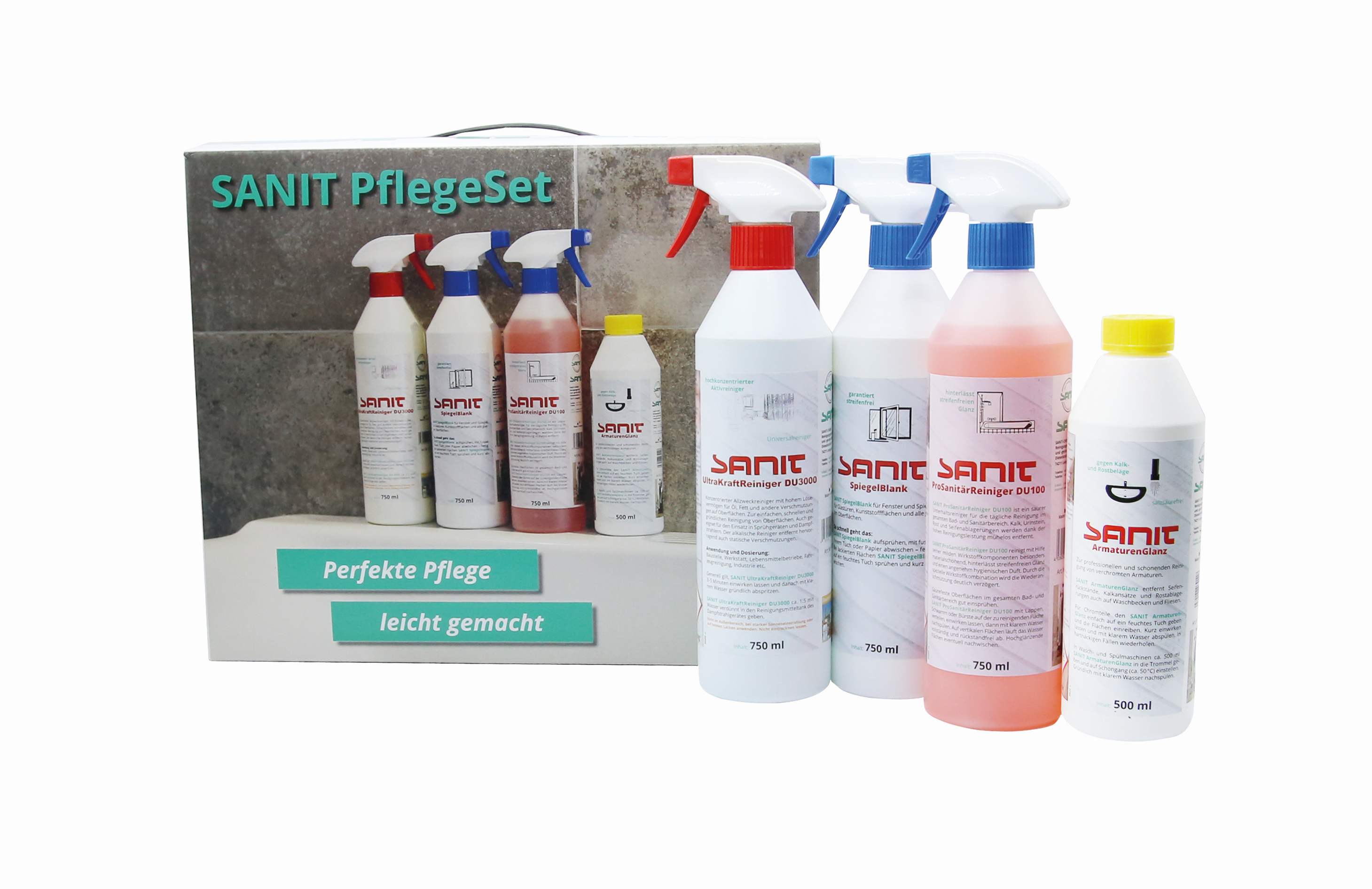 Sanit - Pflege-Set - 1 Karton | 4 Reinigern Komplettset für Bad | Sanitär
