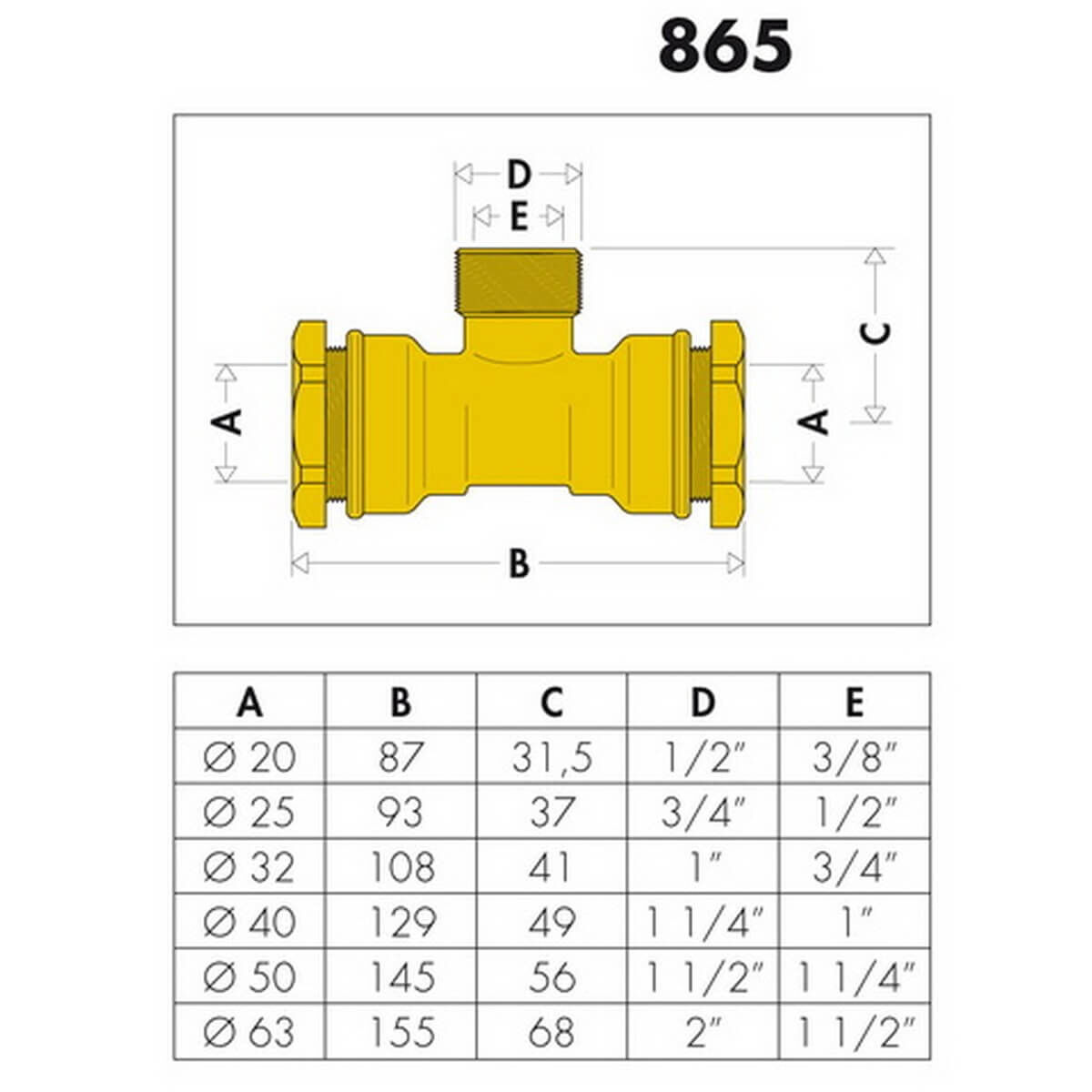 Caleffi T-Stück Ø 20 mm x 1/2" AG x 3/8" IG messing für PE-Kunststoffrohre