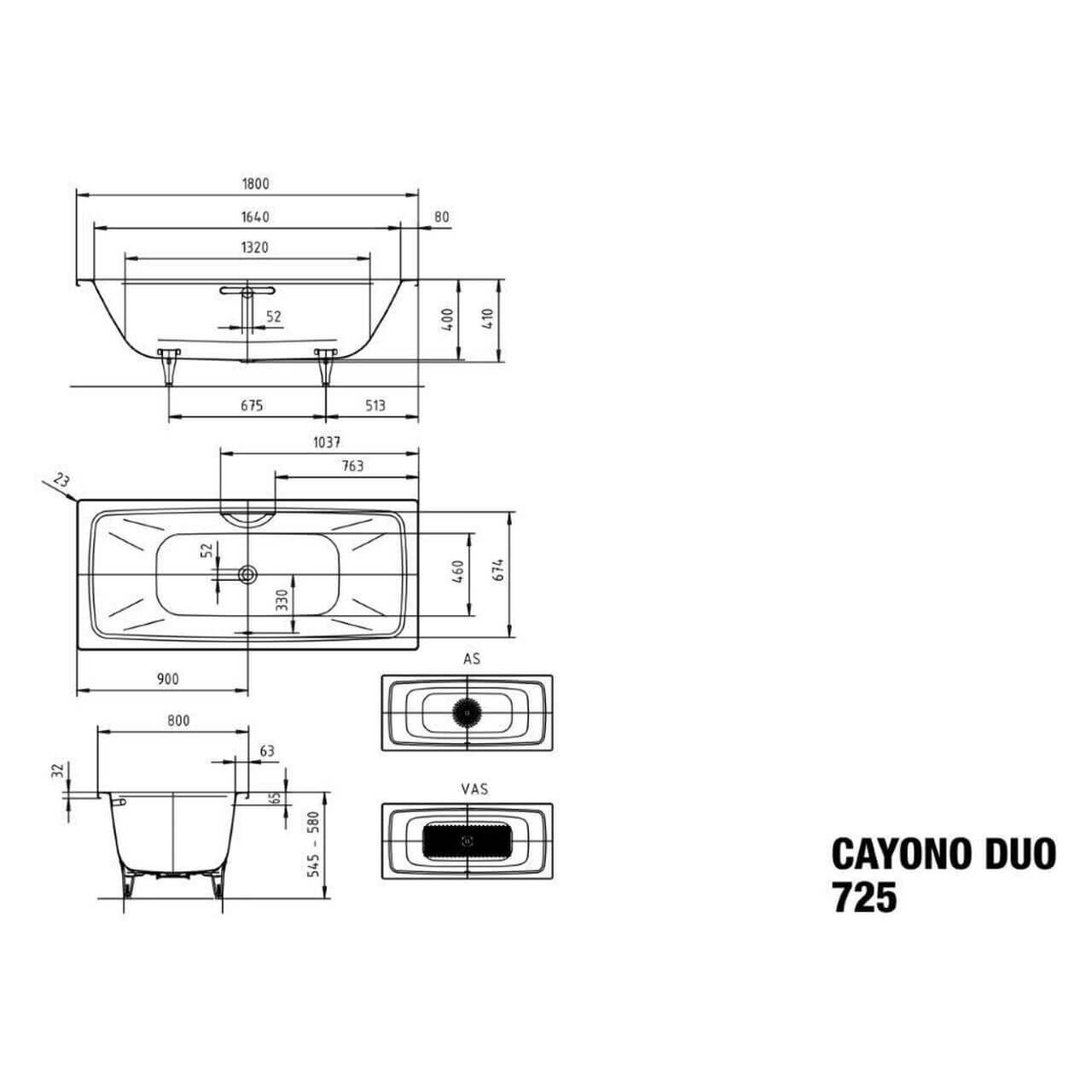 Kaldewei Badewanne CAYONO DUO 180x80 cm Weiß (272500010001)