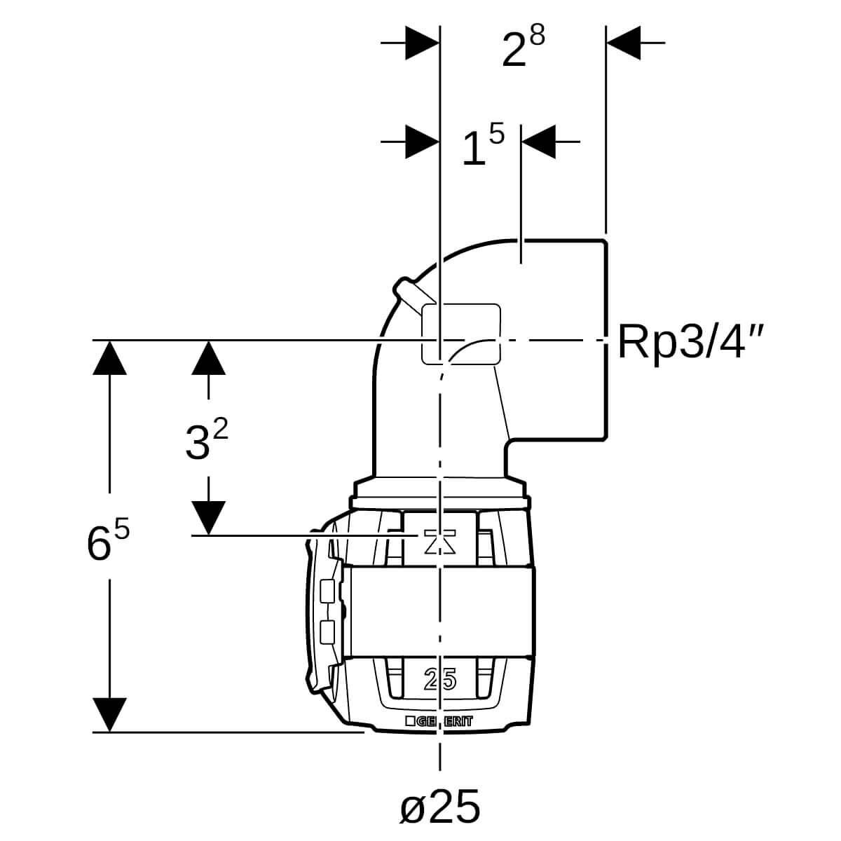 Geberit Übergangsbogen FlowFit Ø 25 mm R 3/4 90° mit Innengewinde
