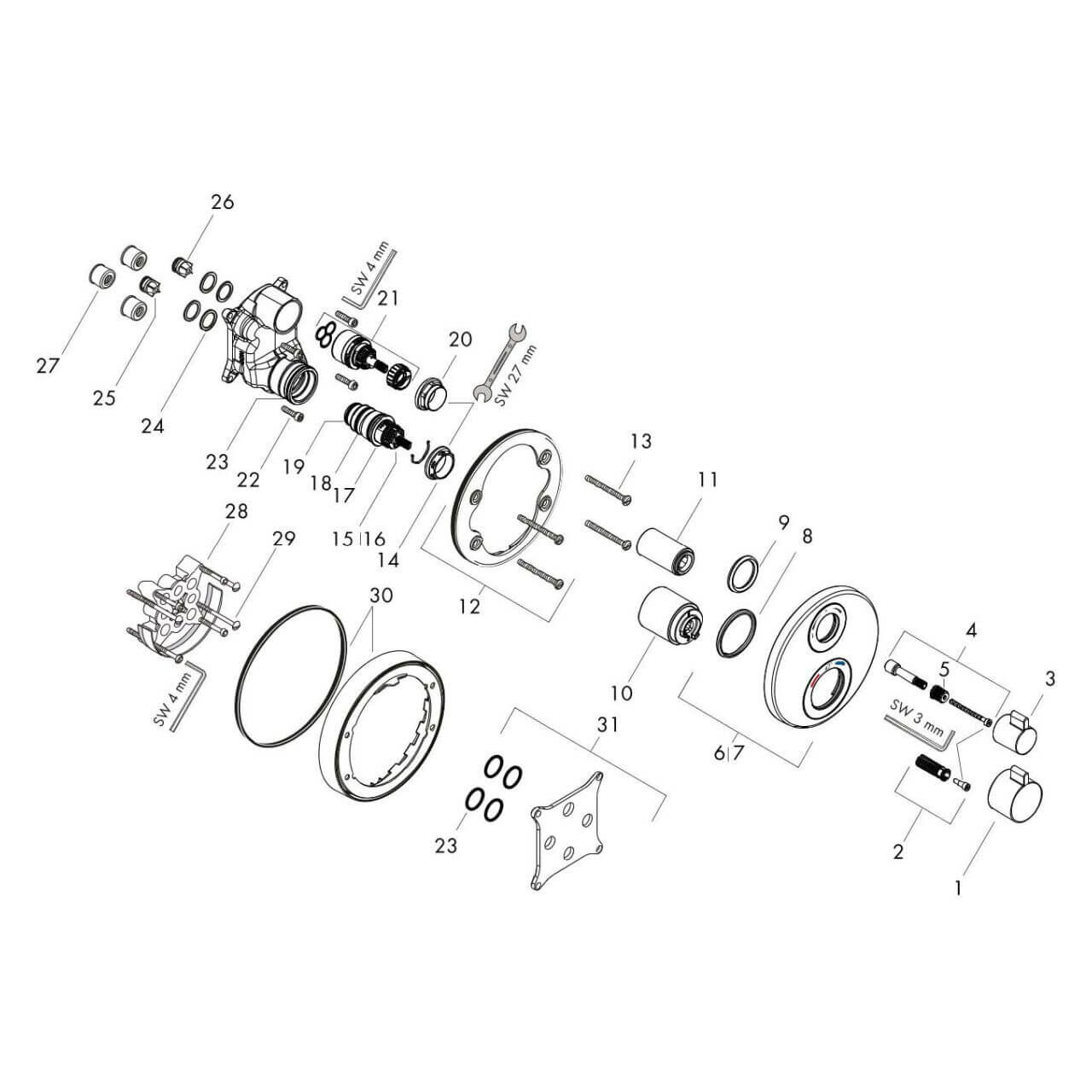 Hansgrohe Thermostatarmatur Ecostat Chrom Unterputz