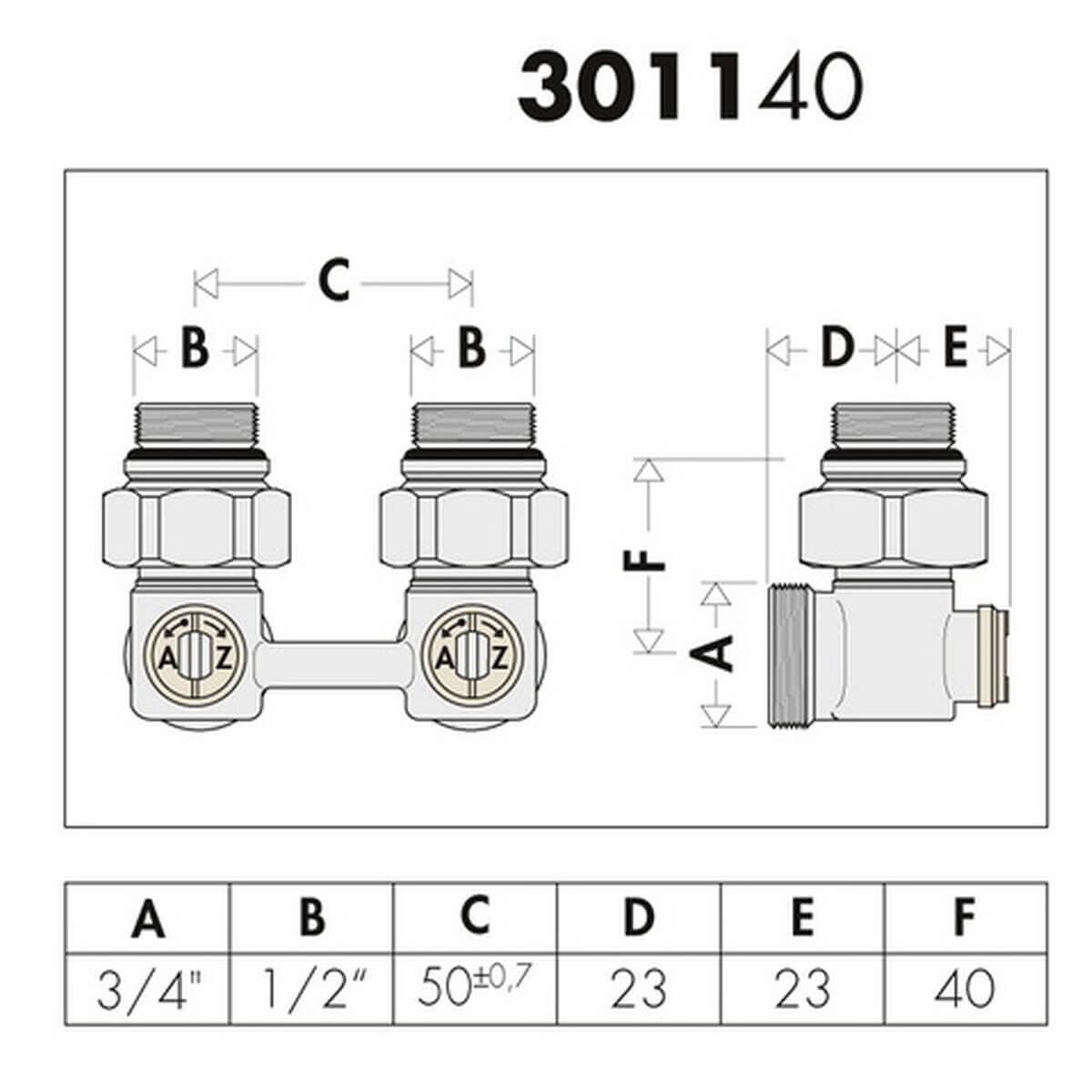 Caleffi Zweirohr-Hahnblock Heizkörperanschluss 1/2" AG Anschluss