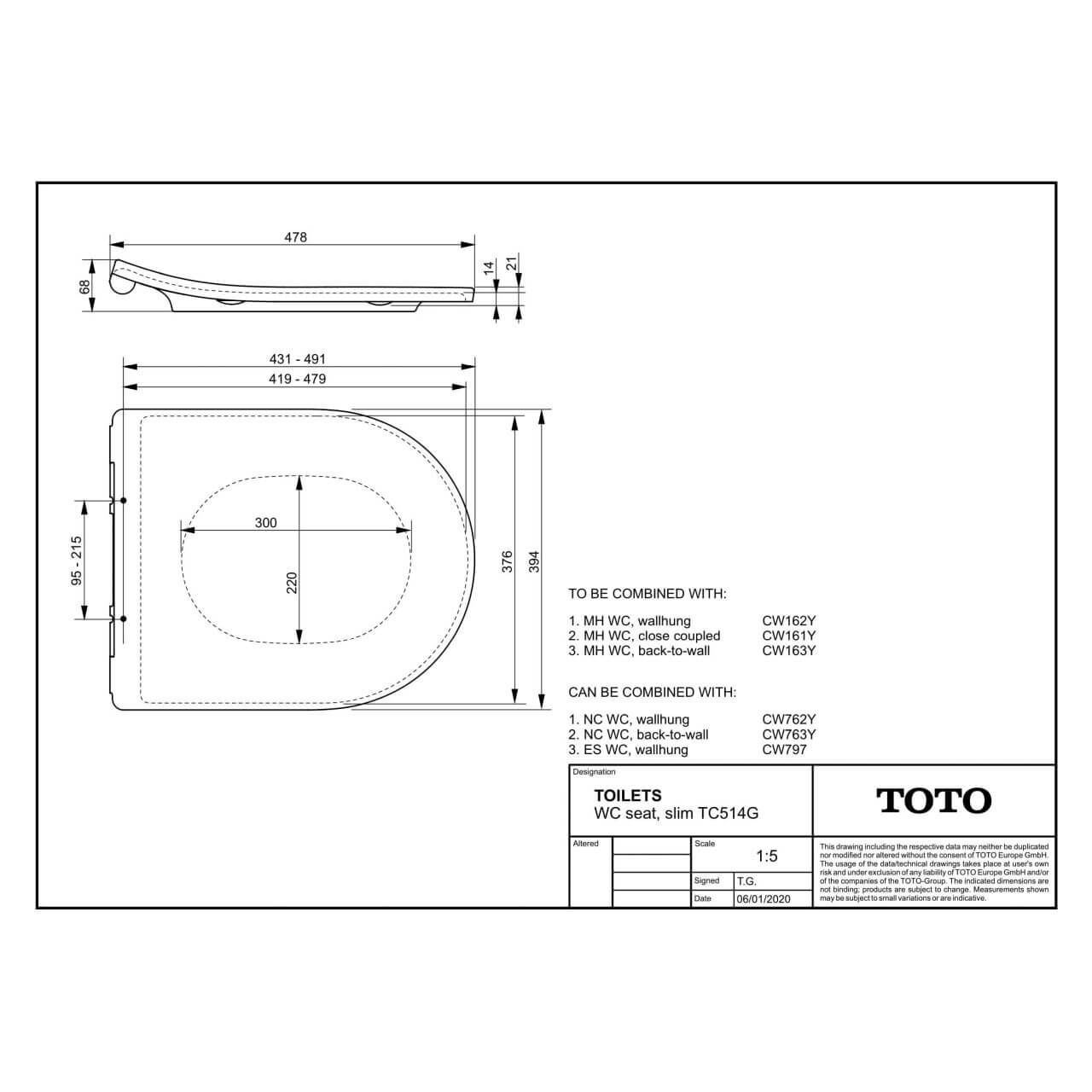 Toto WC-Sitz 39,4x47,8 cm mit Absenkautomatik Weiß extra flach