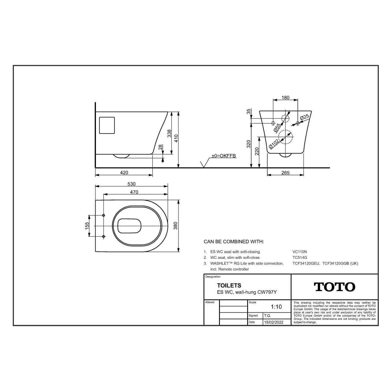 Toto Wand-Tiefspüler ES 38x53 cm randlos Weiß