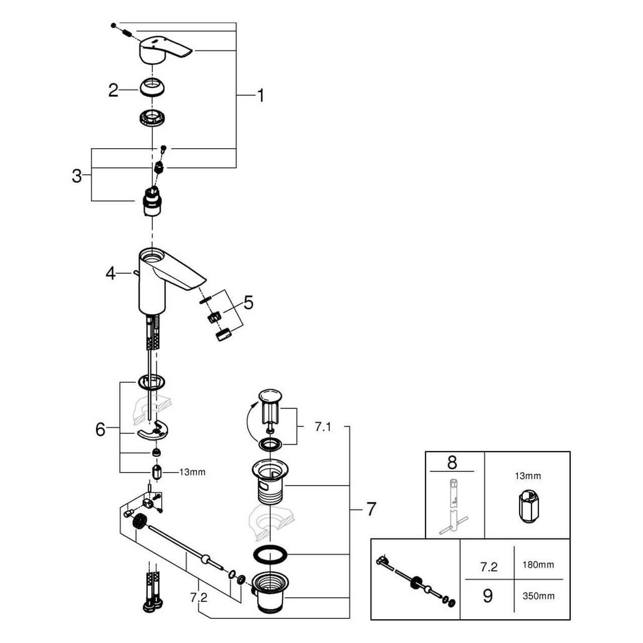 Grohe Waschtischarmatur Eurosmart 1/2 Zoll S-Size mit Ablaufgarnitur Chrom (33265003)