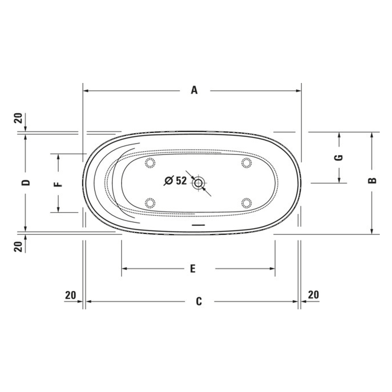 Duravit Badewanne Cape Cod 190x90 cm matt Weiß, Vorwandmontage (700364000000000)
