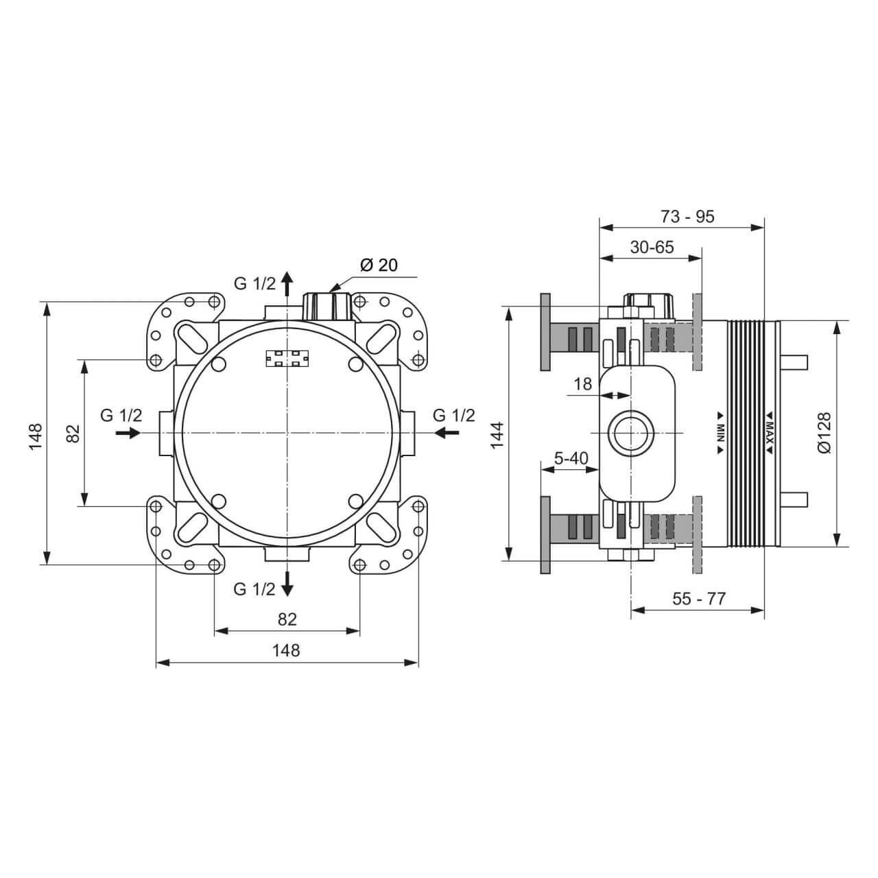 Ideal Standard Grundkörper Easy-Box für Wannen-/Brausemischer (A1000NU)