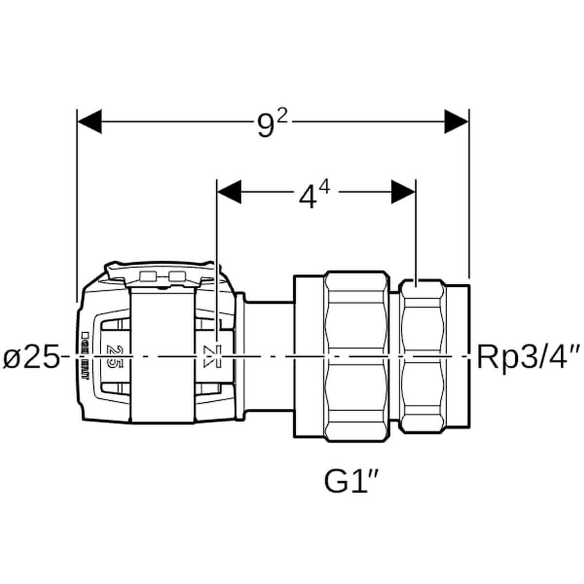 Geberit Übergangsverschraubung FlowFit Ø 25 mm Rp 3/4 G 1