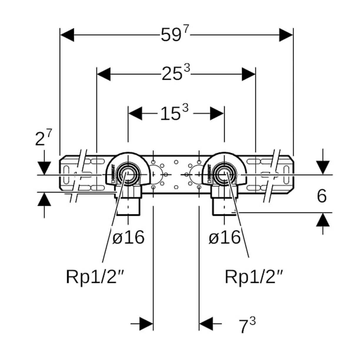 Geberit Anschlusswinkel FlowFit Ø 16 mm x Rp 1/2 597 mm 90° 2-fach