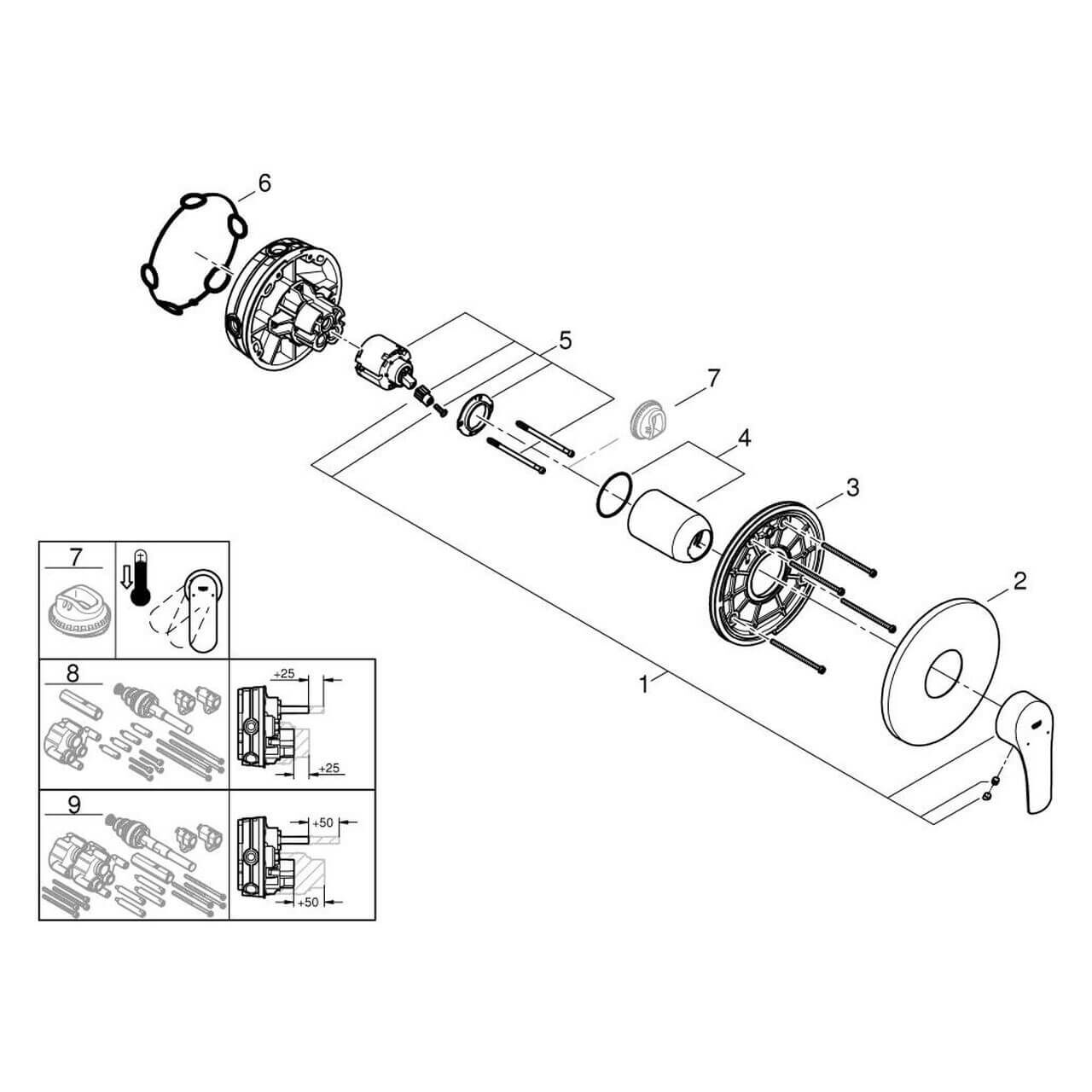 Grohe Fertigmontageset Eurosmart UP-Brausemischer Chrom
