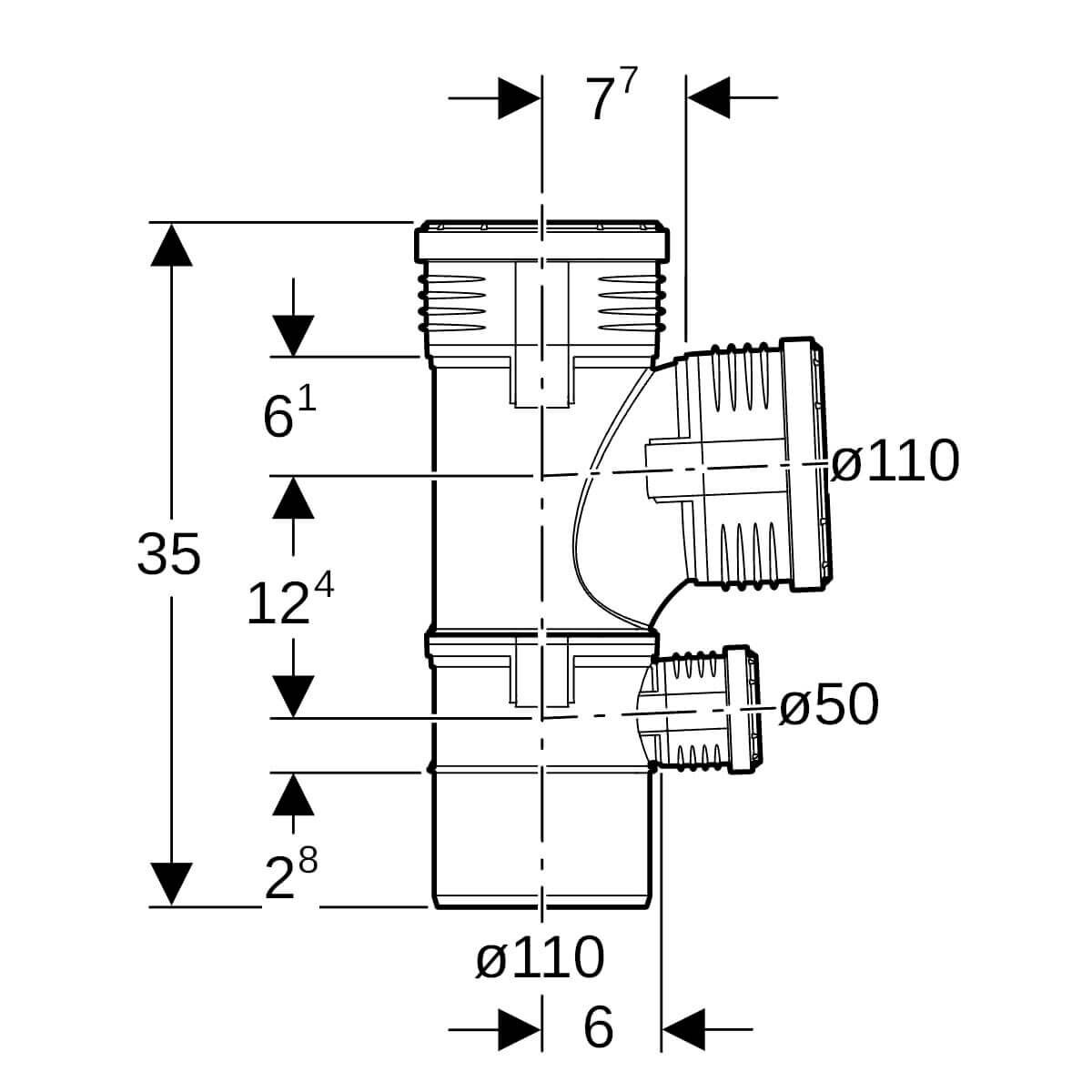 Geberit Doppelabzweig Silent PP DN 100/100/50 87,5° schalloptimiert
