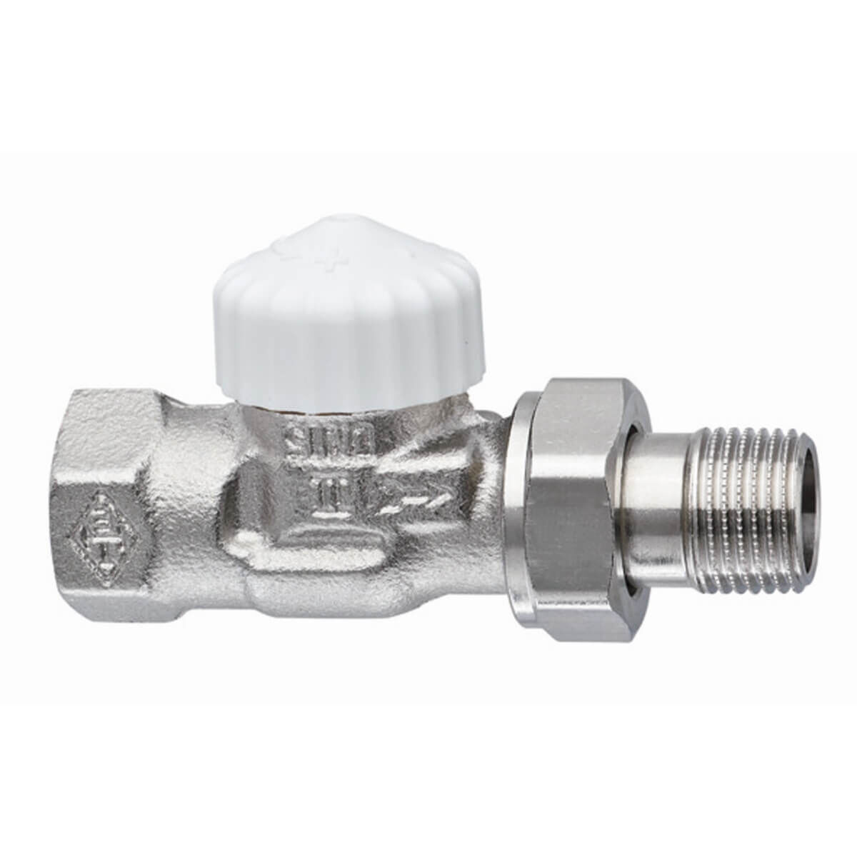 Heimeier Th-Vtl-Untert V-exact II Rp 3/8 Durchgang Rotguss vernickelt