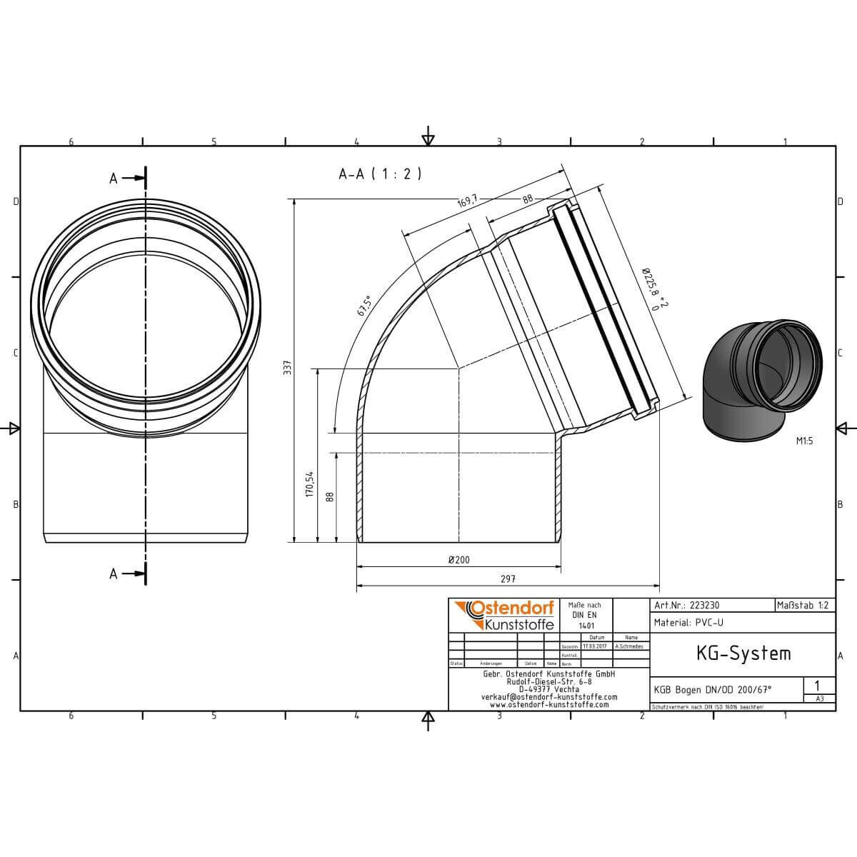 Ostendorf Bogen B DN/OD KG 200 67,5°