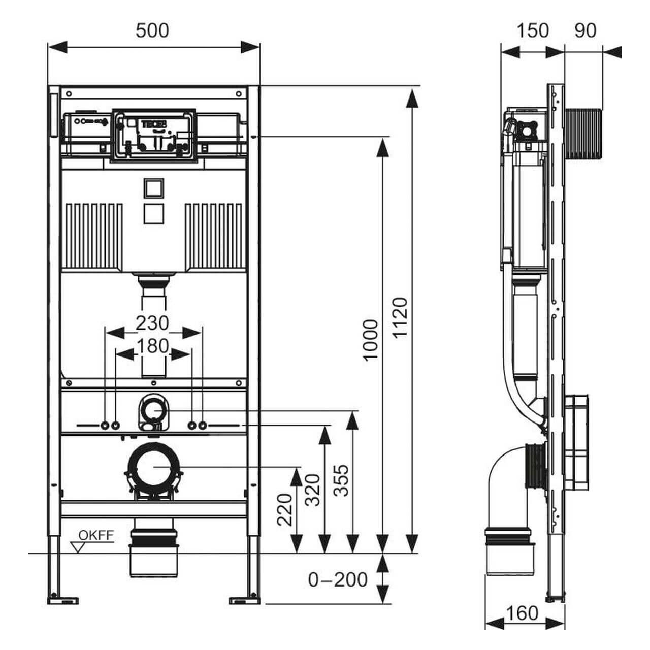 Tece WC-Modul Teceprofil 1120 mm mit Spülkasten vorn (9300300)