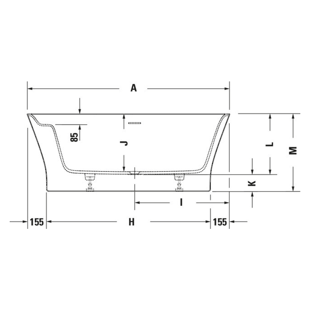Duravit Badewanne Cape Cod 190x90 cm matt Weiß, Vorwandmontage