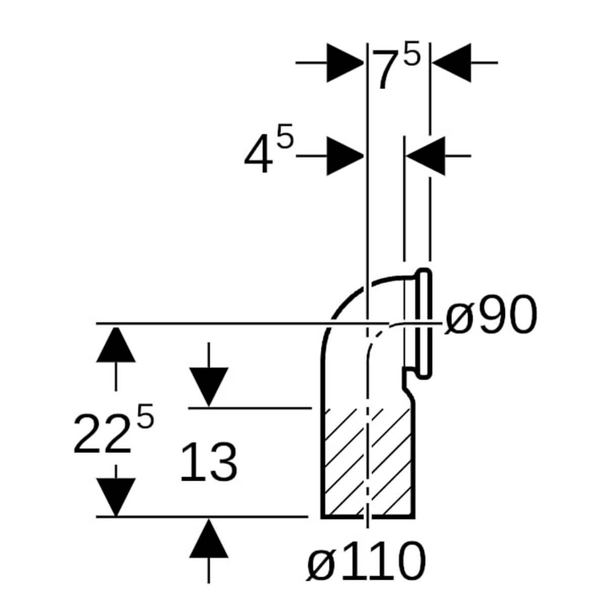 Geberit Anschlussbogen PE DN 100/90 90° PE-HD für Wand-WC
