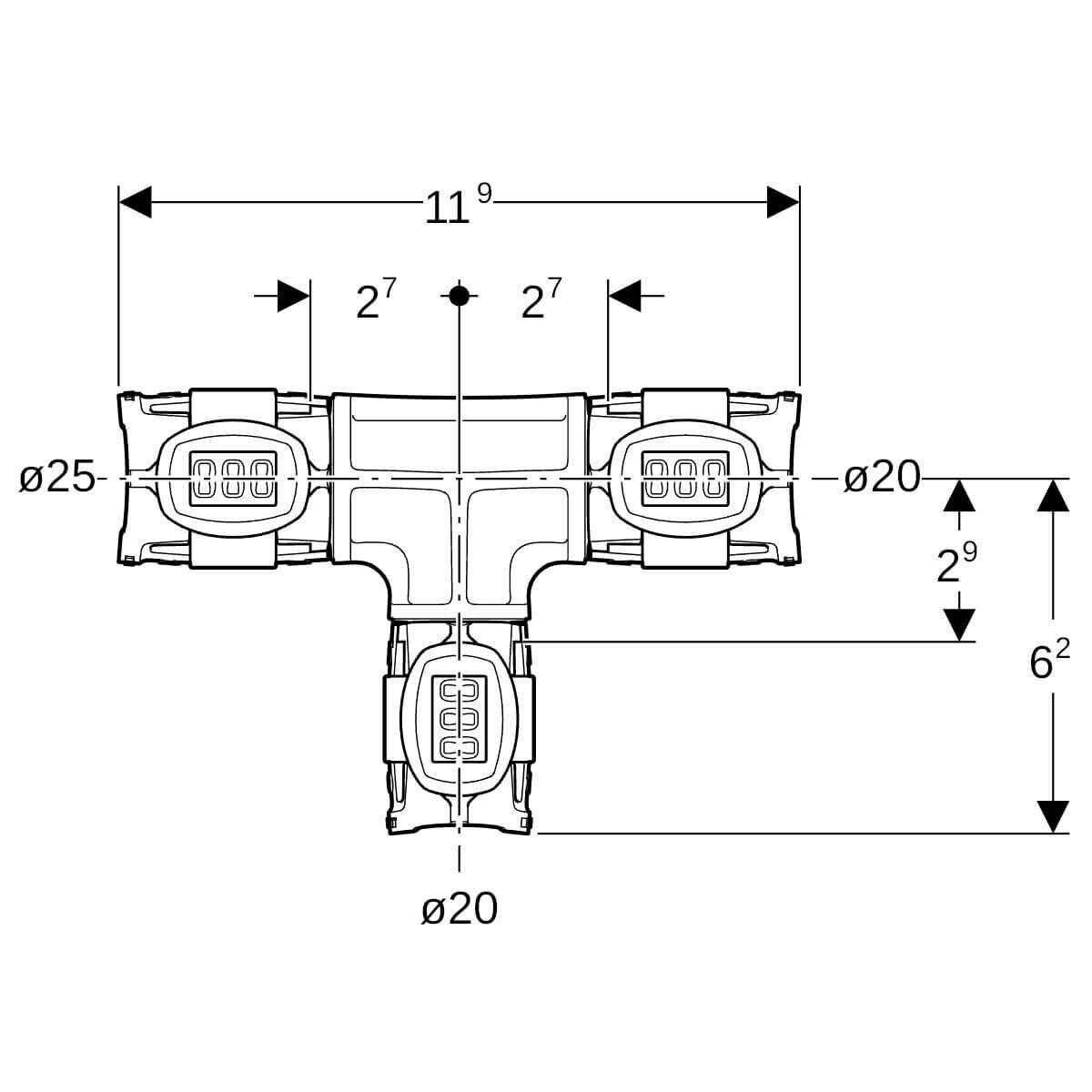 Geberit T-Stück FlowFit Ø 25 x 20 x 20 mm reduziert