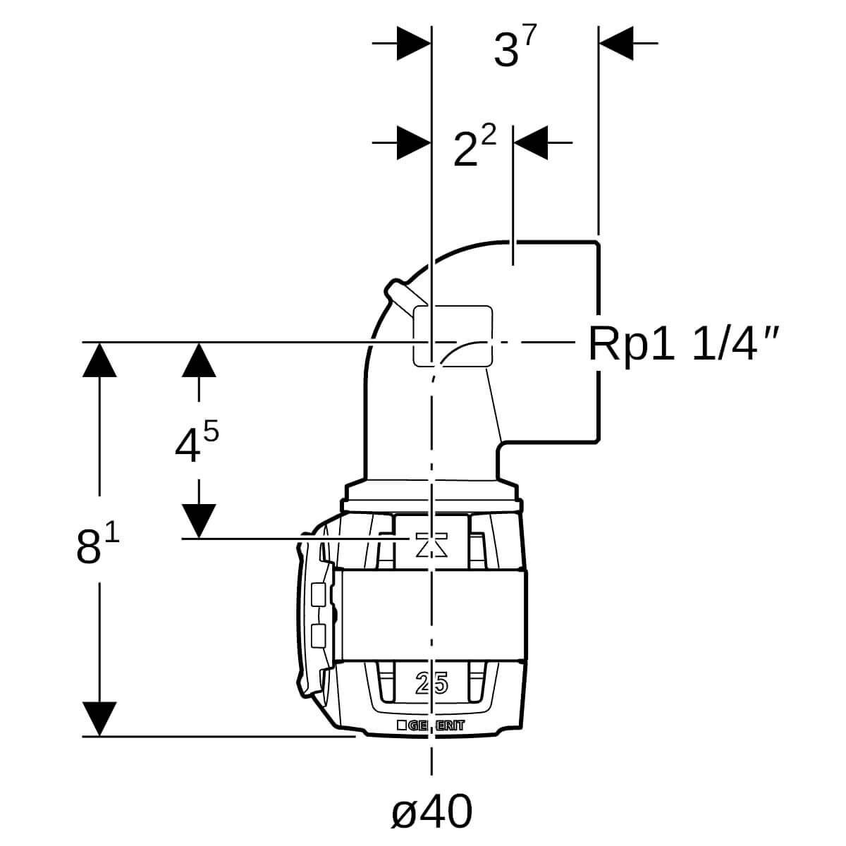 Geberit Übergangsbogen FlowFit Ø 40 mm R 1 1/4 90° mit Innengewinde