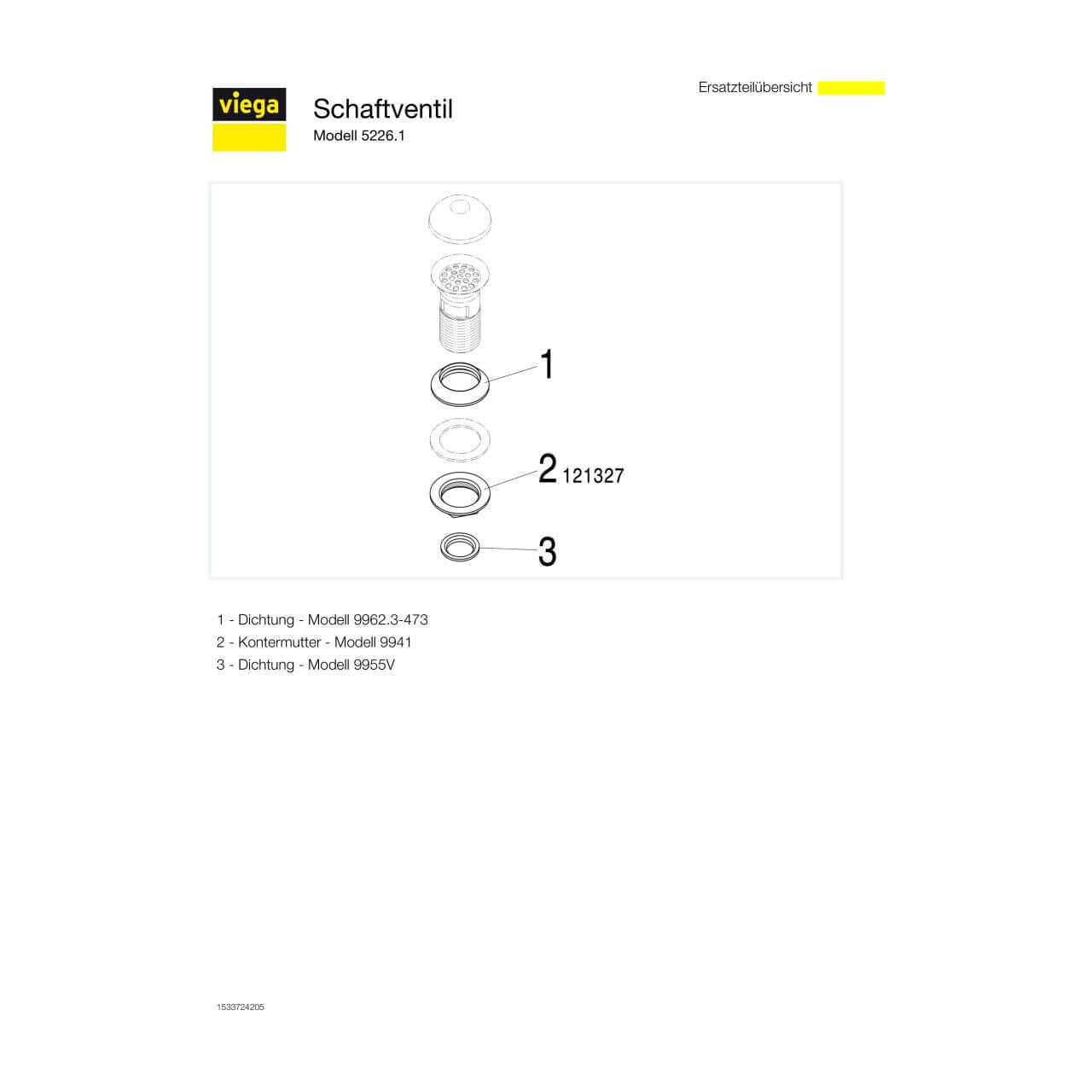 Viega Schaftventil G 1 1/4 x 60x70 mm 5226.1 Chrom