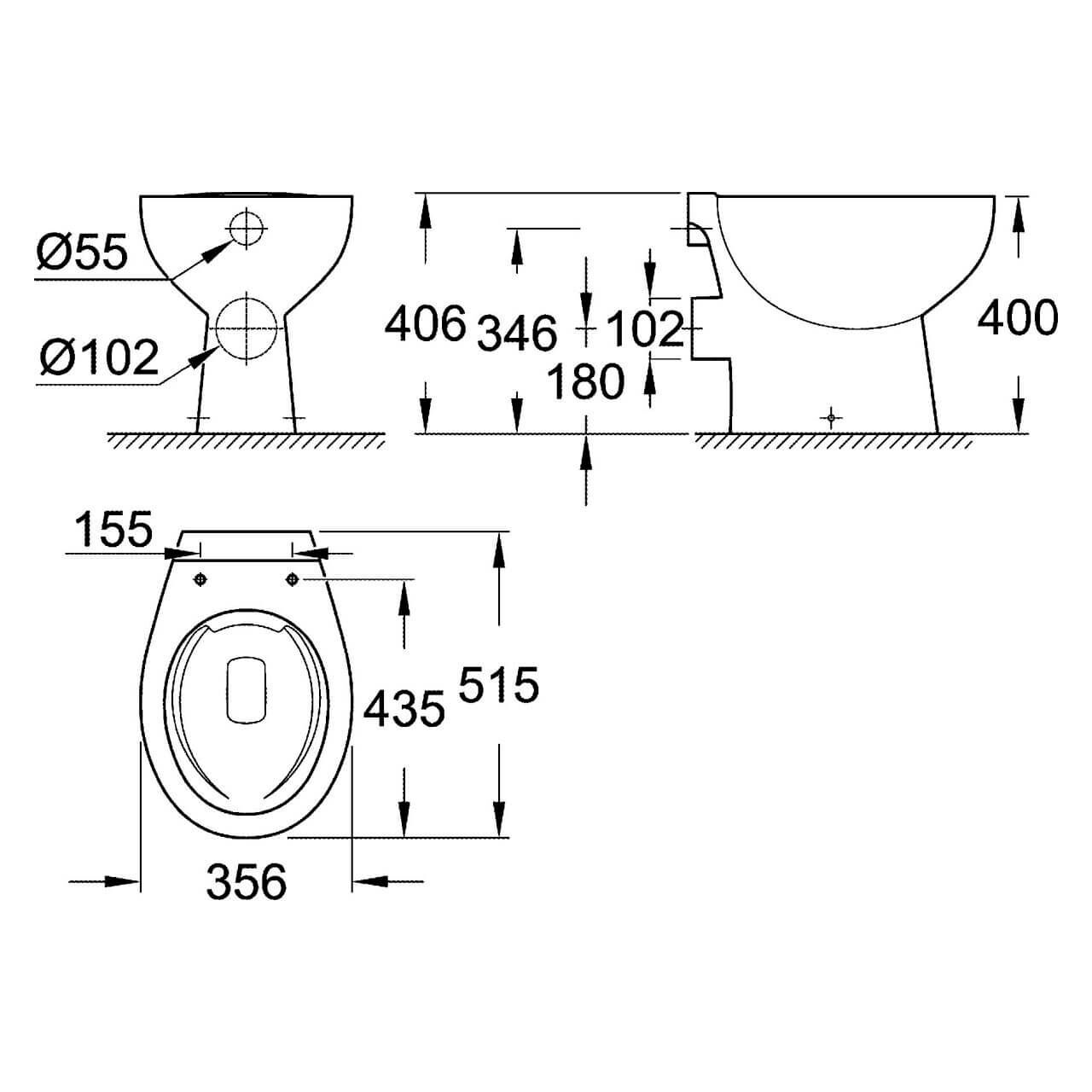Grohe Stand-WC Bau Keramik Weiß 356x400 mm