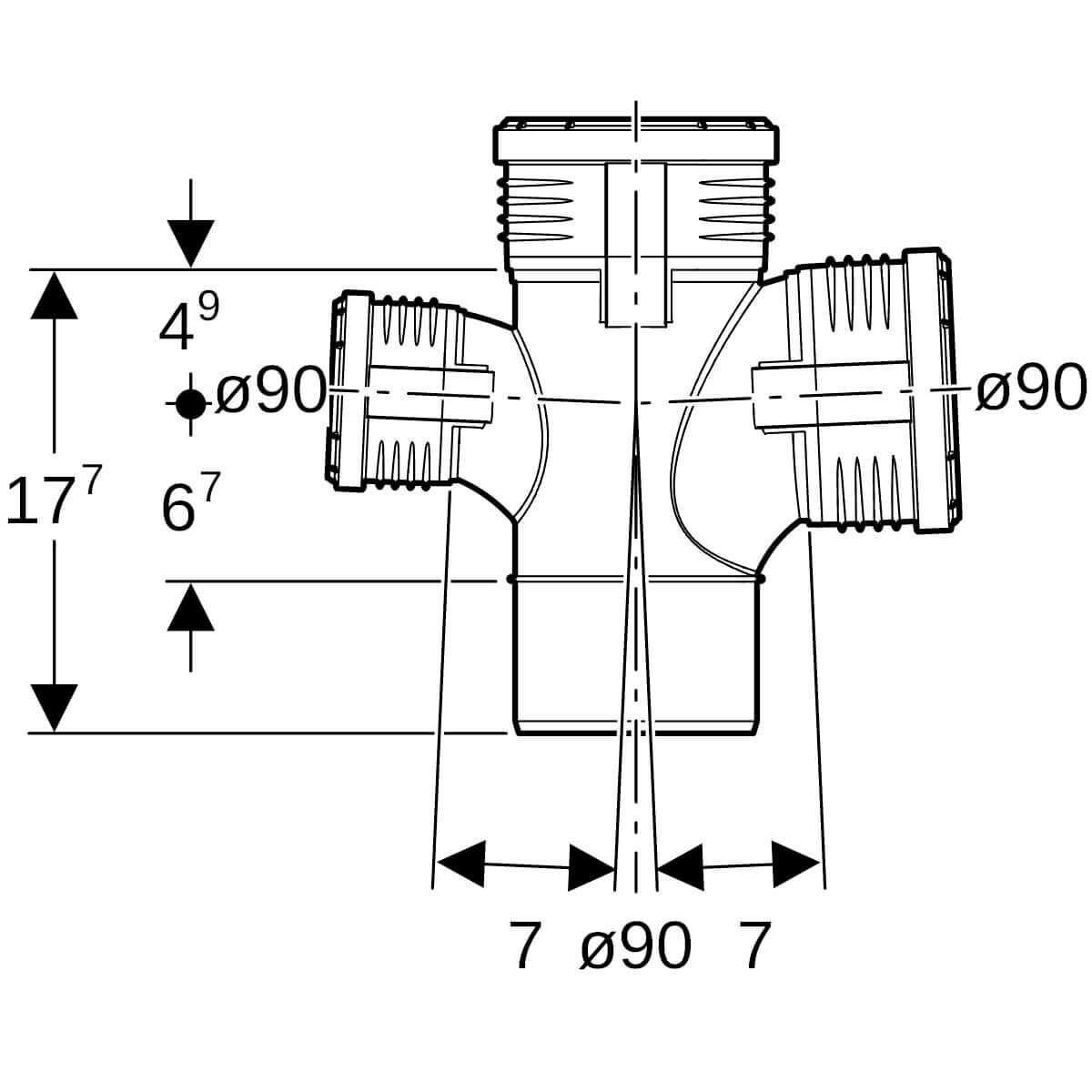 Geberit Abzweig Silent PP DN 90/90/90 mit Innenradius 87,5° 2-fach
