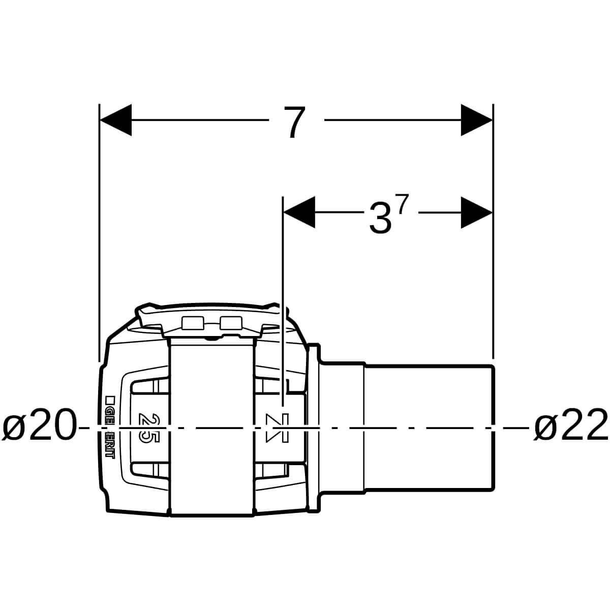 Geberit Übergang FlowFit Ø 20 x 22 mm mit Einschubende