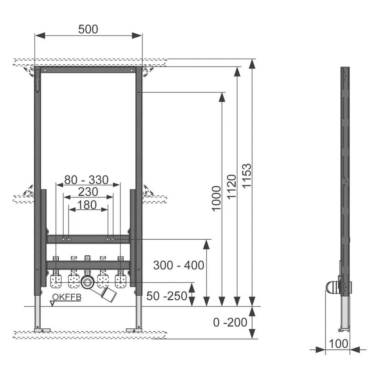 Tece Bidetmodul Teceprofil 1120 mm für Wandmontage