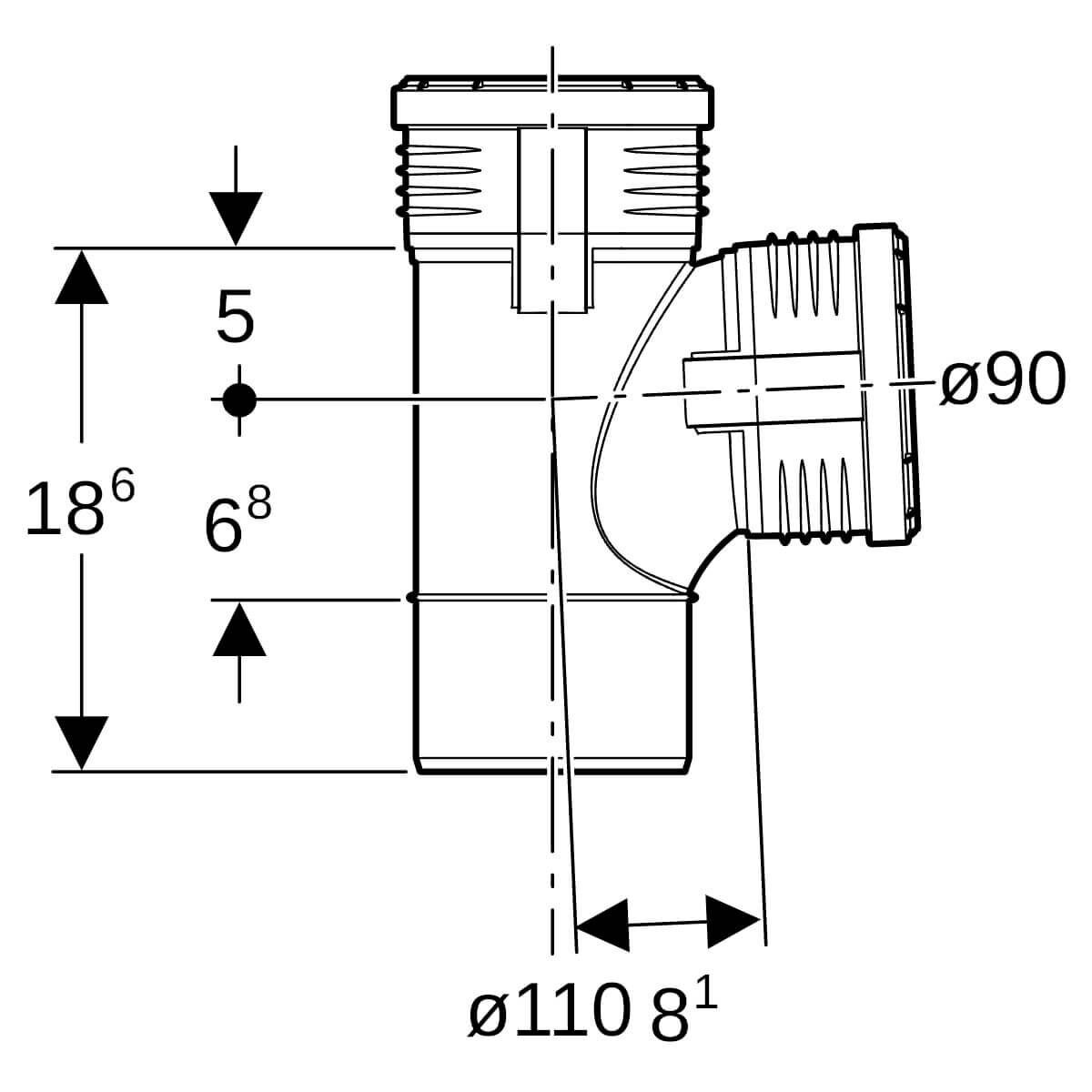 Geberit Bogenabzweig Silent PP DN 100/90 87,5° mit Innenradius