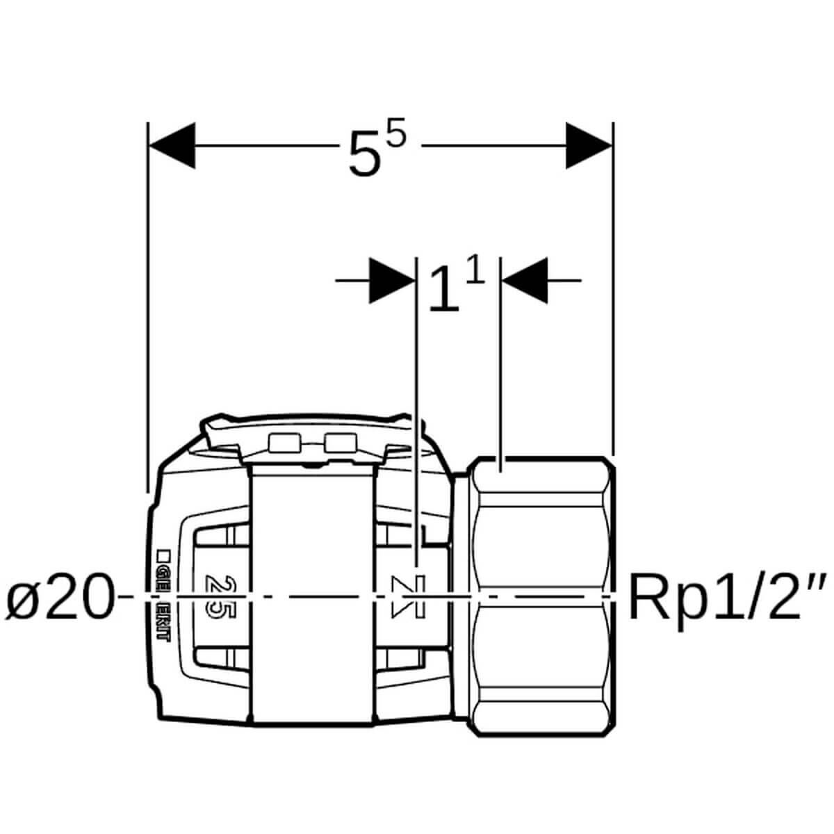 Geberit Übergang FlowFit Ø 20 mm Rp 1/2 mit Innengewinde