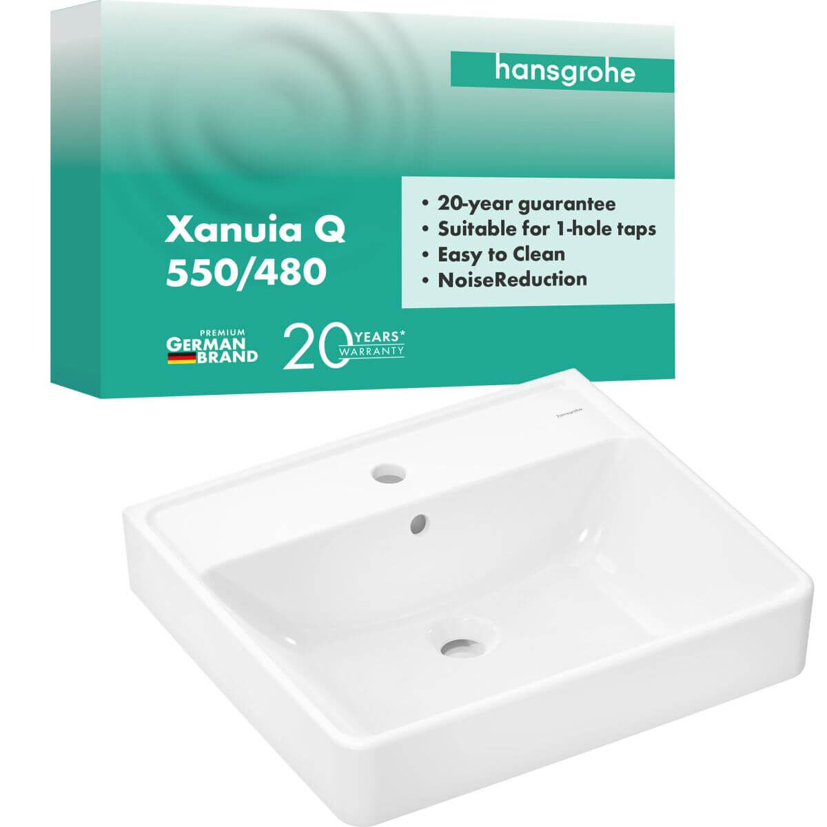 Hansgrohe - Waschtisch - Xanuia Q 550 x 480 mm | Hahnloch | Überlauf