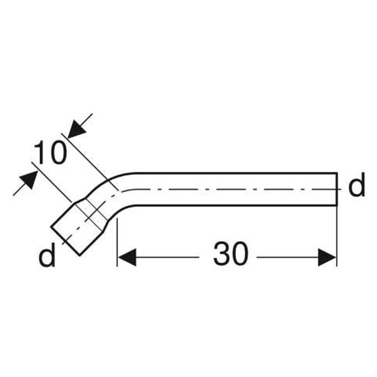 Geberit Spülbogenverlängerung 45°, 30x10 cm, 44 mm, mit Steckmuffe Weiß