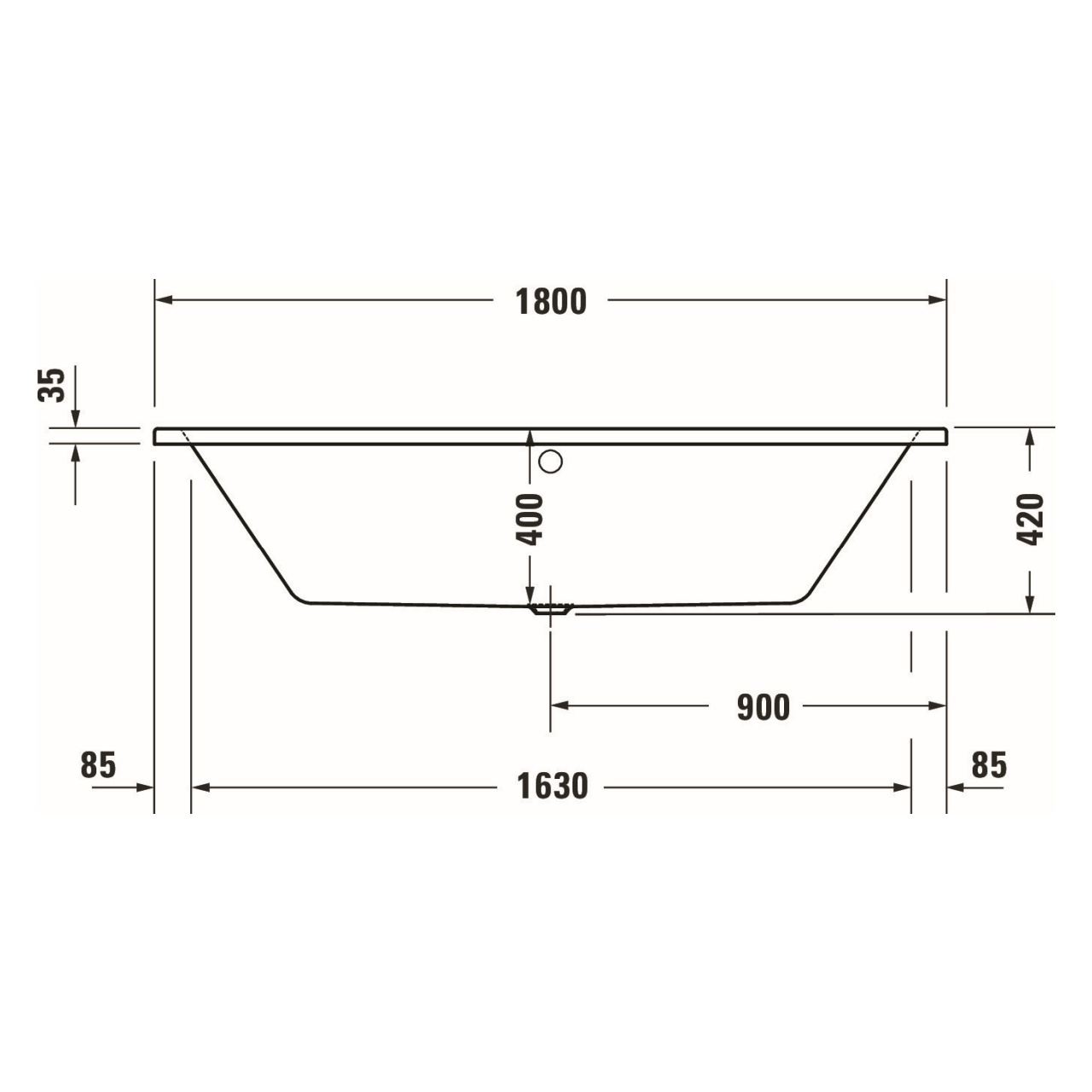 Duravit Rechteck-Badewanne No.1 180x80 cm Weiß, 2 Rückenschrägen