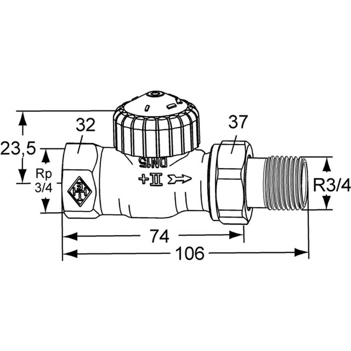 Heimeier Th-Vtl-Untert V-exact II Rp 3/4 Durchgang Rotguss vernickelt