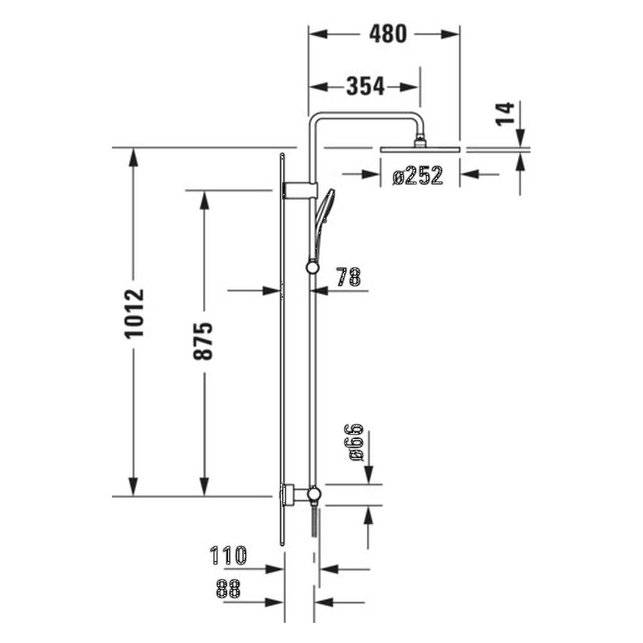 Duravit Duschsystem MinusFlow 354 mm mit Thermostat Edelstahl gebürstet