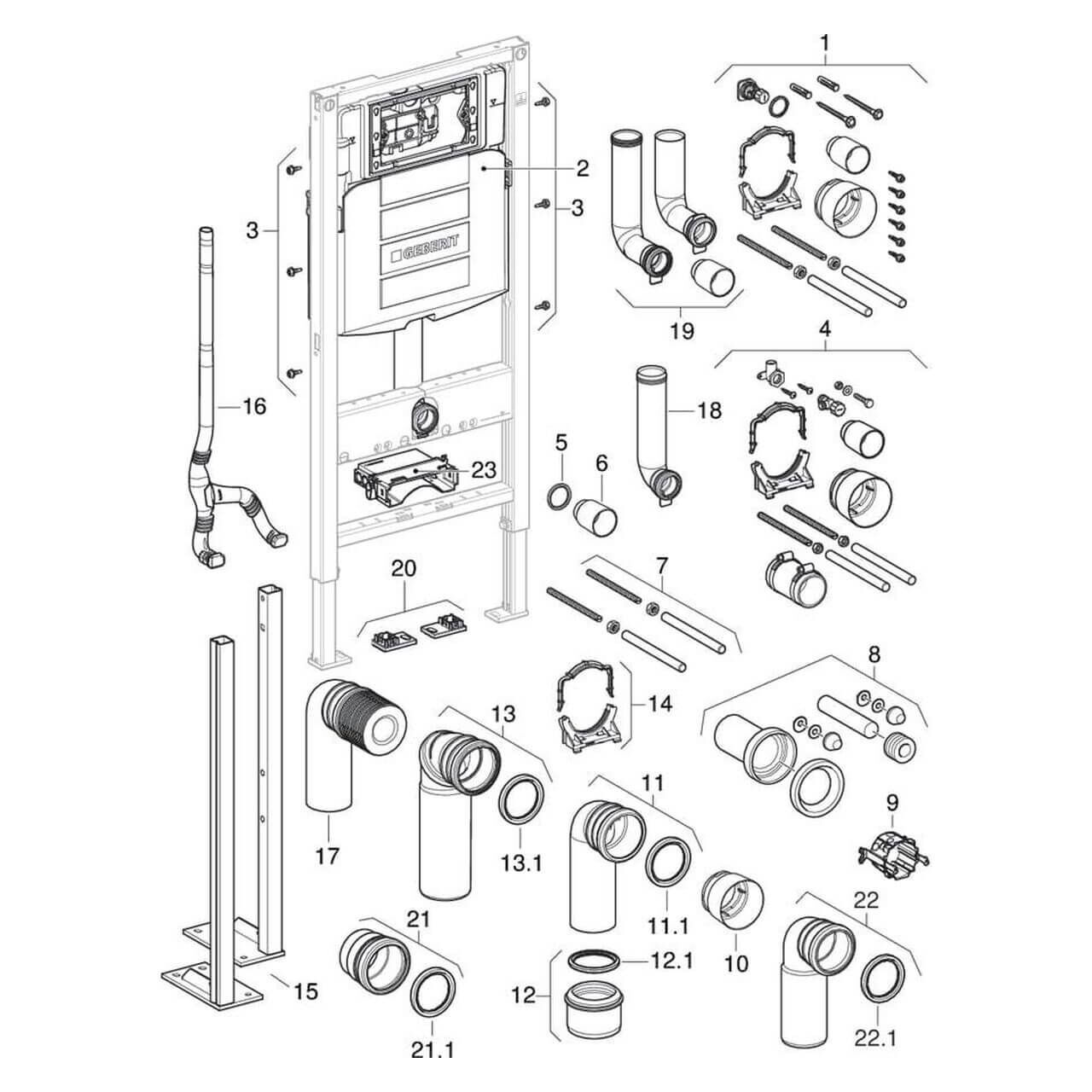 Geberit Wand-WC-Element Duofix BH 112 cm barrierefrei mit Sigma UP-Spülkasten