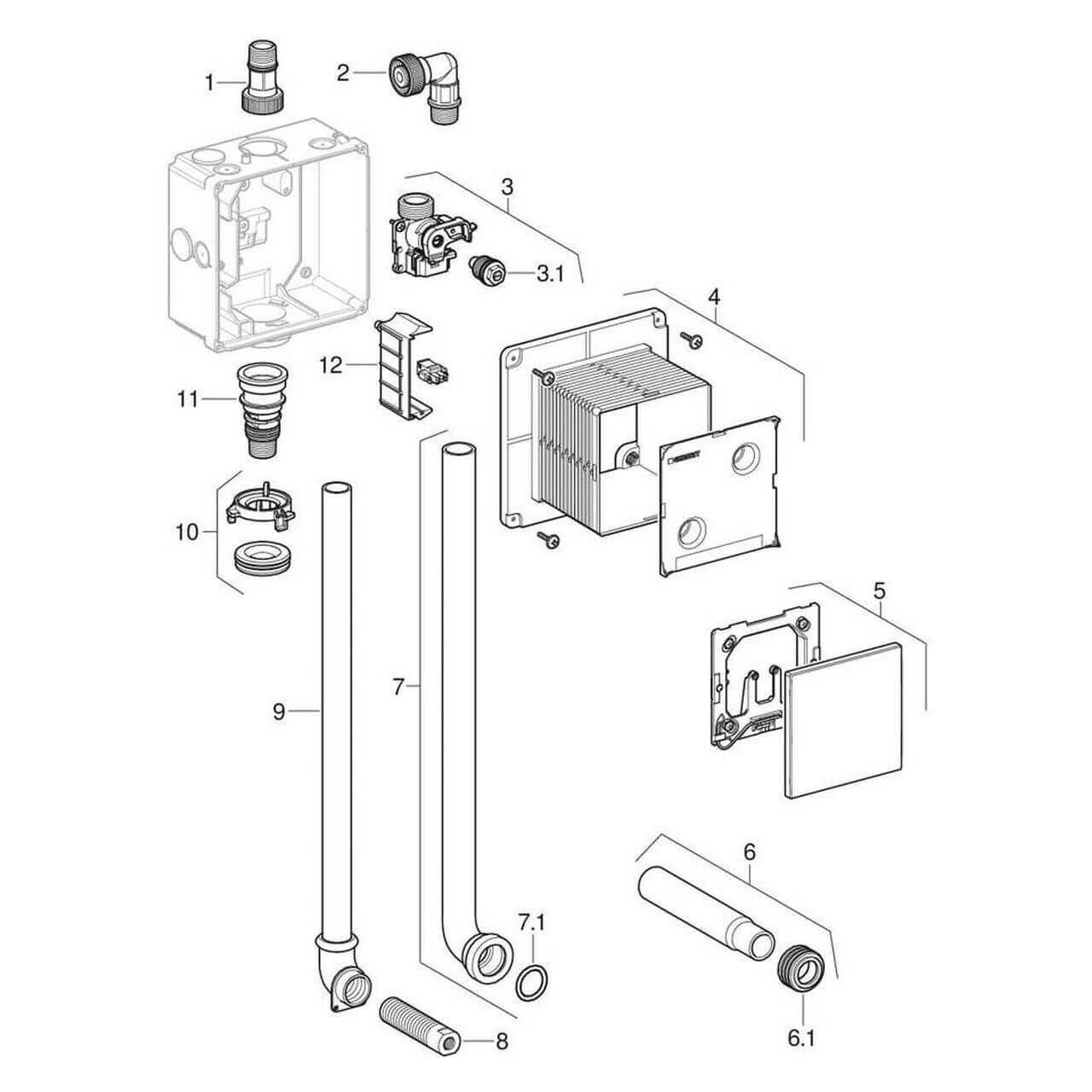 Geberit Rohbauset für Urinalsteuerung mit Spülrohr, UP-Montage