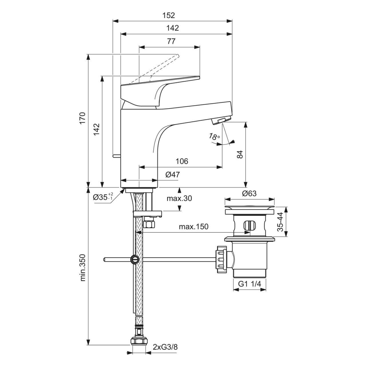 Ideal Standard Waschtischarmatur Cerabase Chrom (BC829AA)