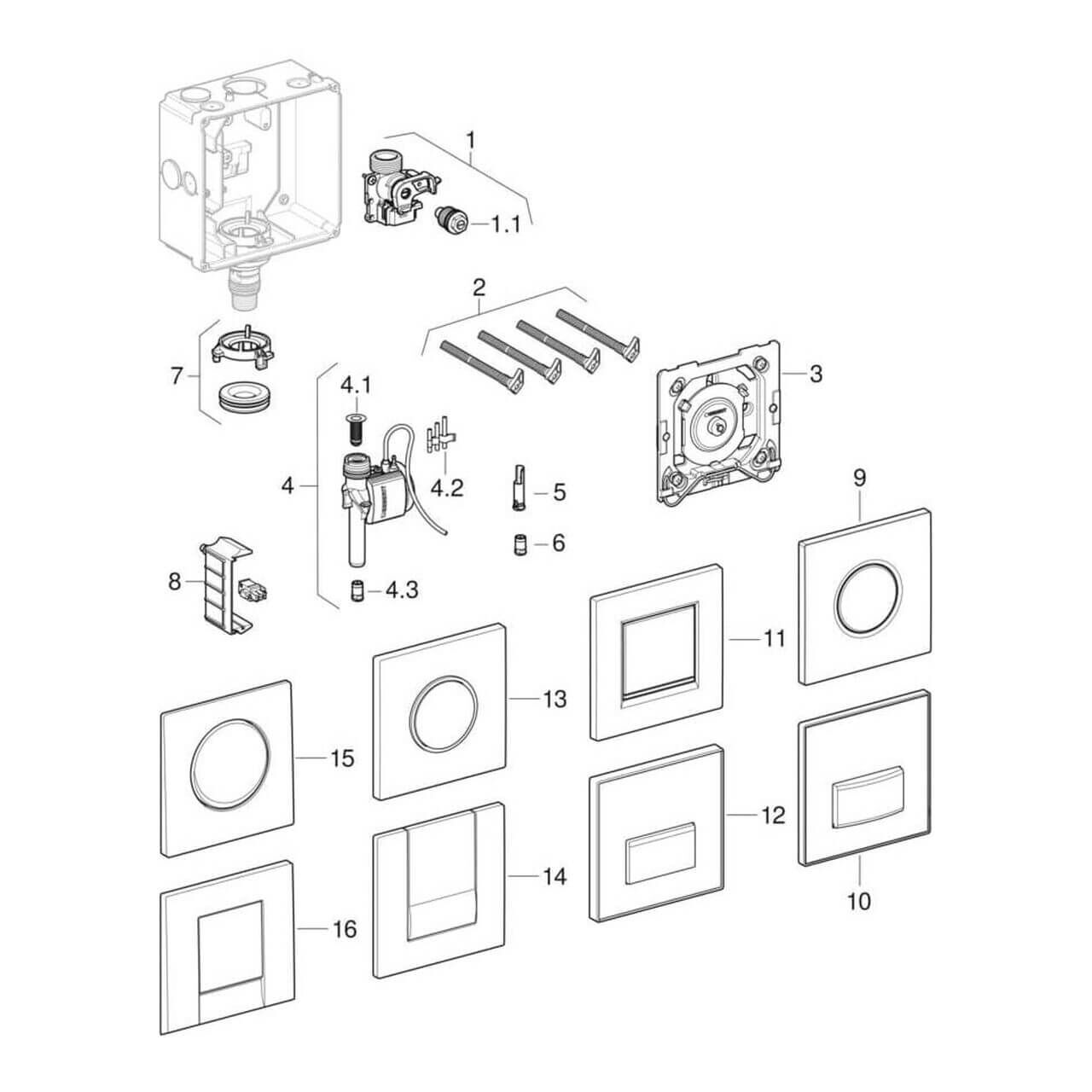 Geberit Urinalsteuerung Typ 10 pneumatisch Weiß mit Ring Hochglanz-Chrom