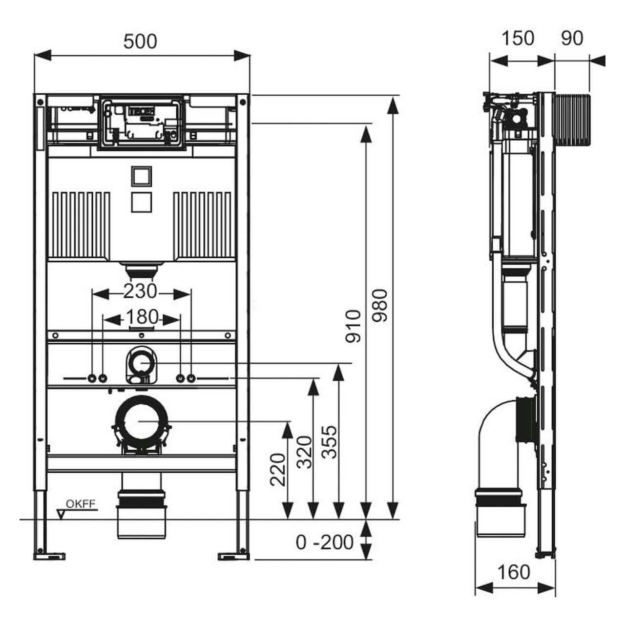 Tece WC-Modul Teceprofil BH 980 mm mit Spülkasten vorne/oben