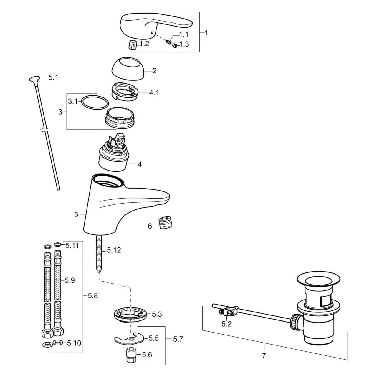 Hansa Waschtischarmatur Hansamix Chrom mit Ablaufgarnitur, verschraubter Anschluss