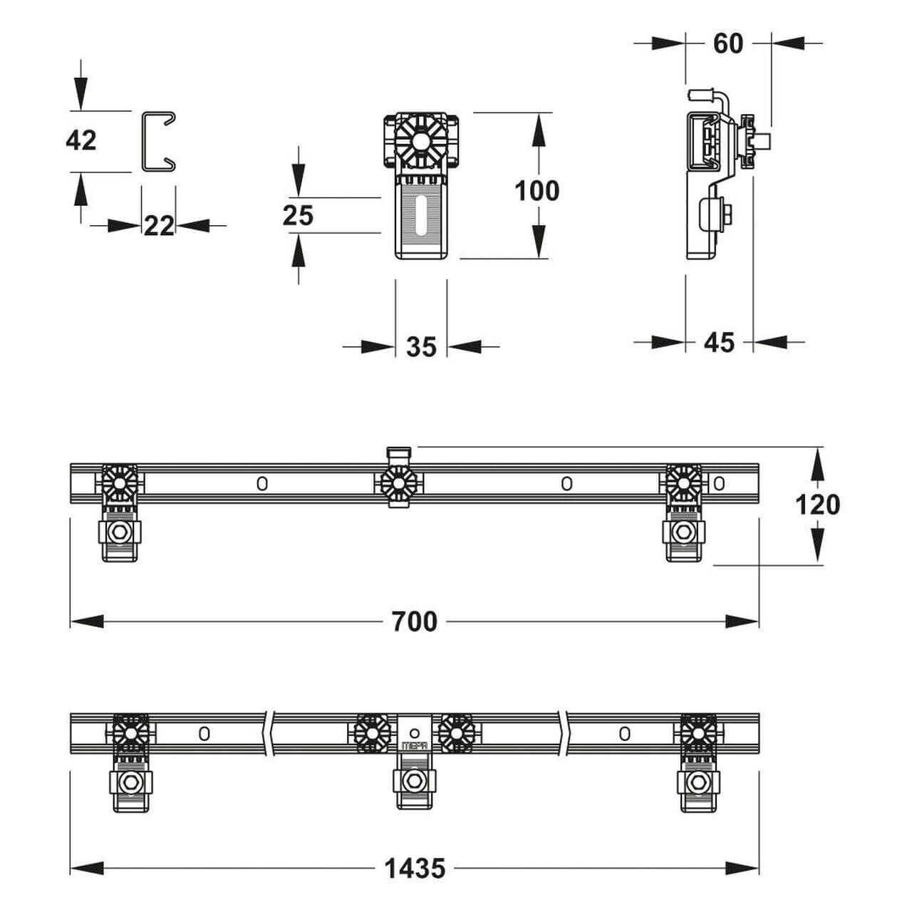 Mepa Wannenleiste 700 mm, 3 Stück