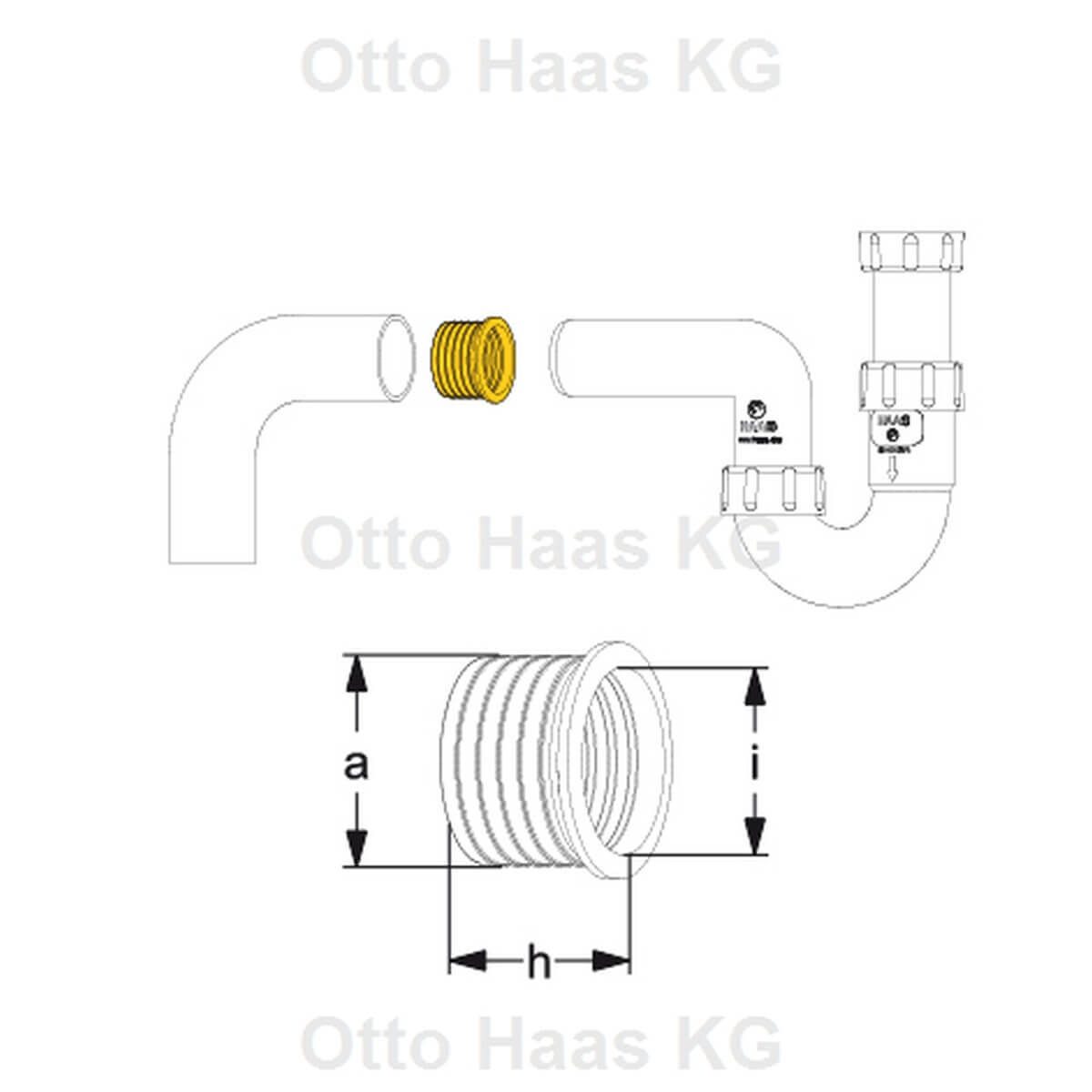 Haas Gummi-Nippel DN 50 x DN 40 26 mm hoch für Siphonrohre weiß